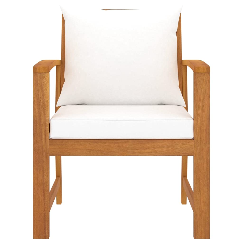 2 Pack Acacia Wood Outdoor Dining Chairs with Cream Cushions - Patio, Garden, Balcony & Backyard Furniture - Weather-Resistant Armchairs for Relaxing & Entertaining - Fast Shipping