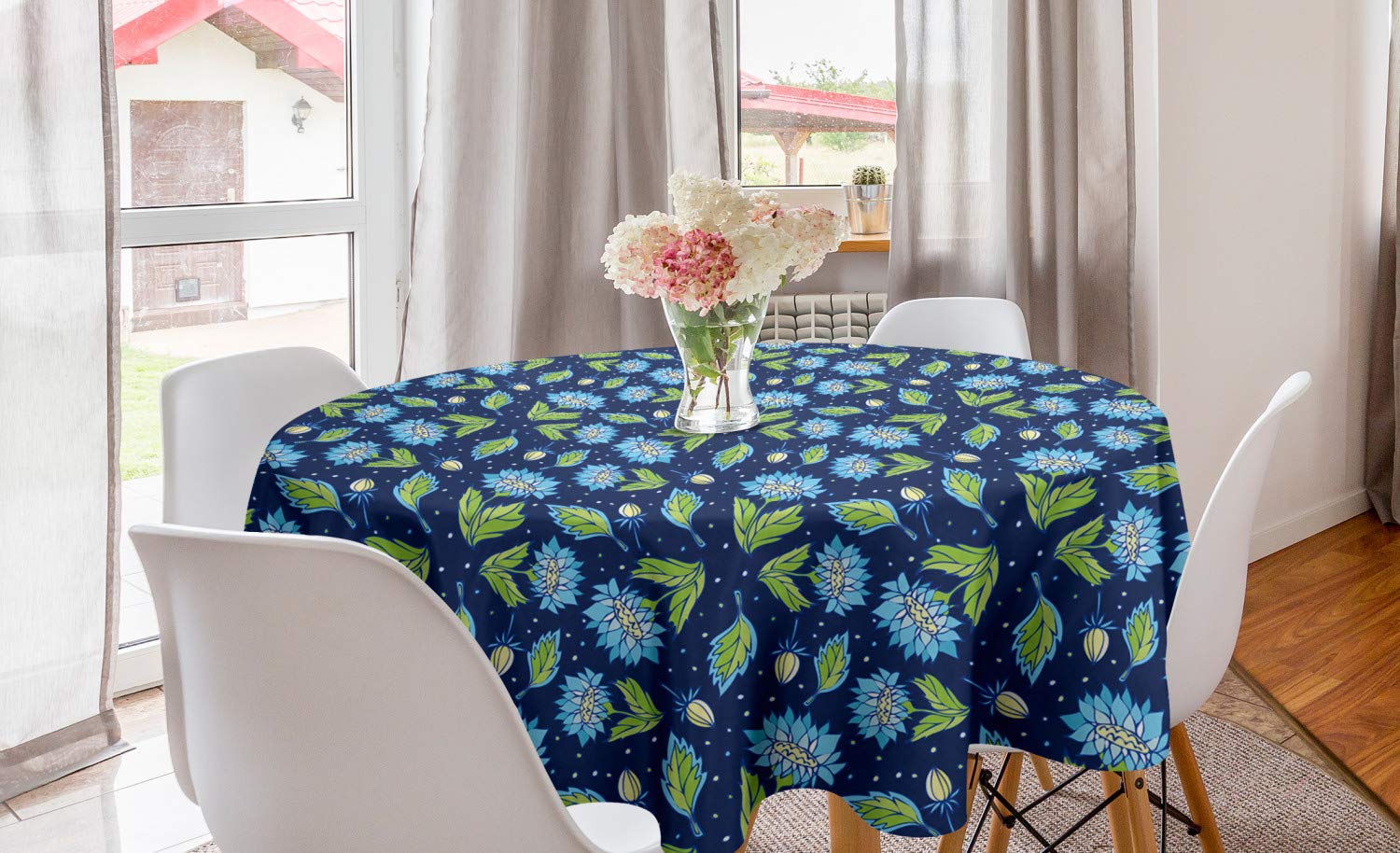 Ambesonne Floral Round Tablecloth 60