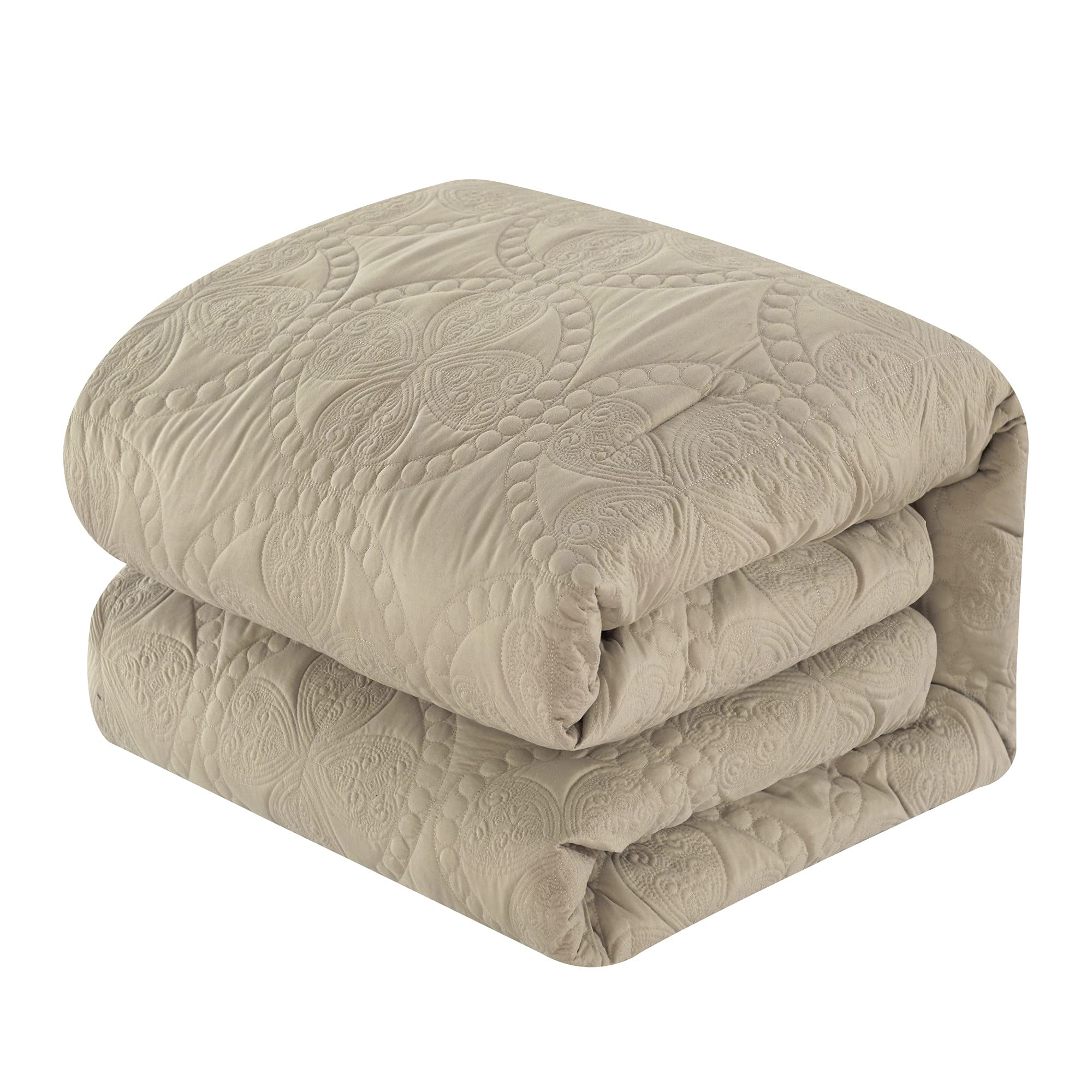 Chic Home Adaline 5-Piece King Comforter Set with Embroidered Design - Includes Decorative Pillows & Shams, Beige Bedding for Master Bedroom Luxury