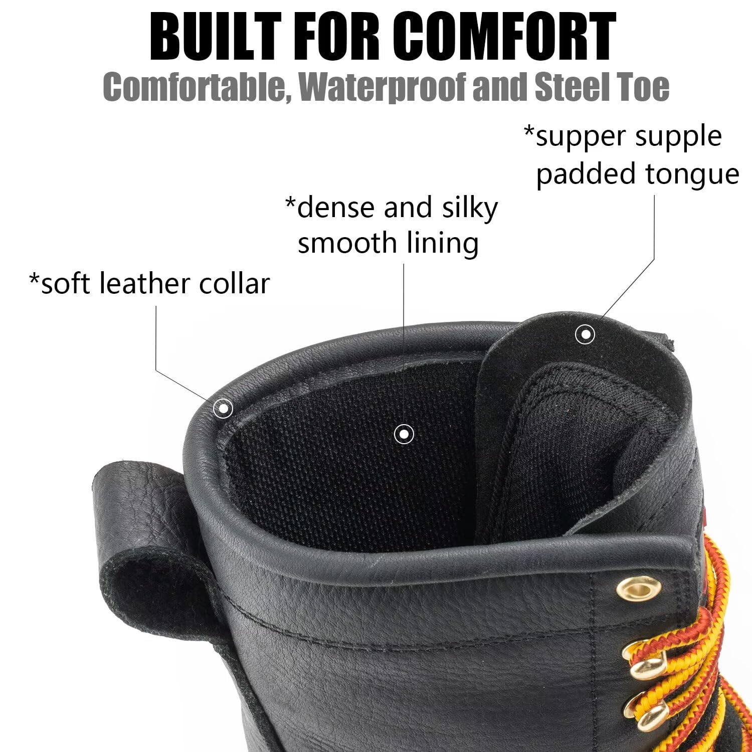 SUREWAY Men's 8-Inch Waterproof Steel Toe Work Boots - Oil & Slip Resistant, Thick Full Grain Leather, Wedge Rubber Sole, EH Rated - Ideal for Construction, Logging & Outdoor Work