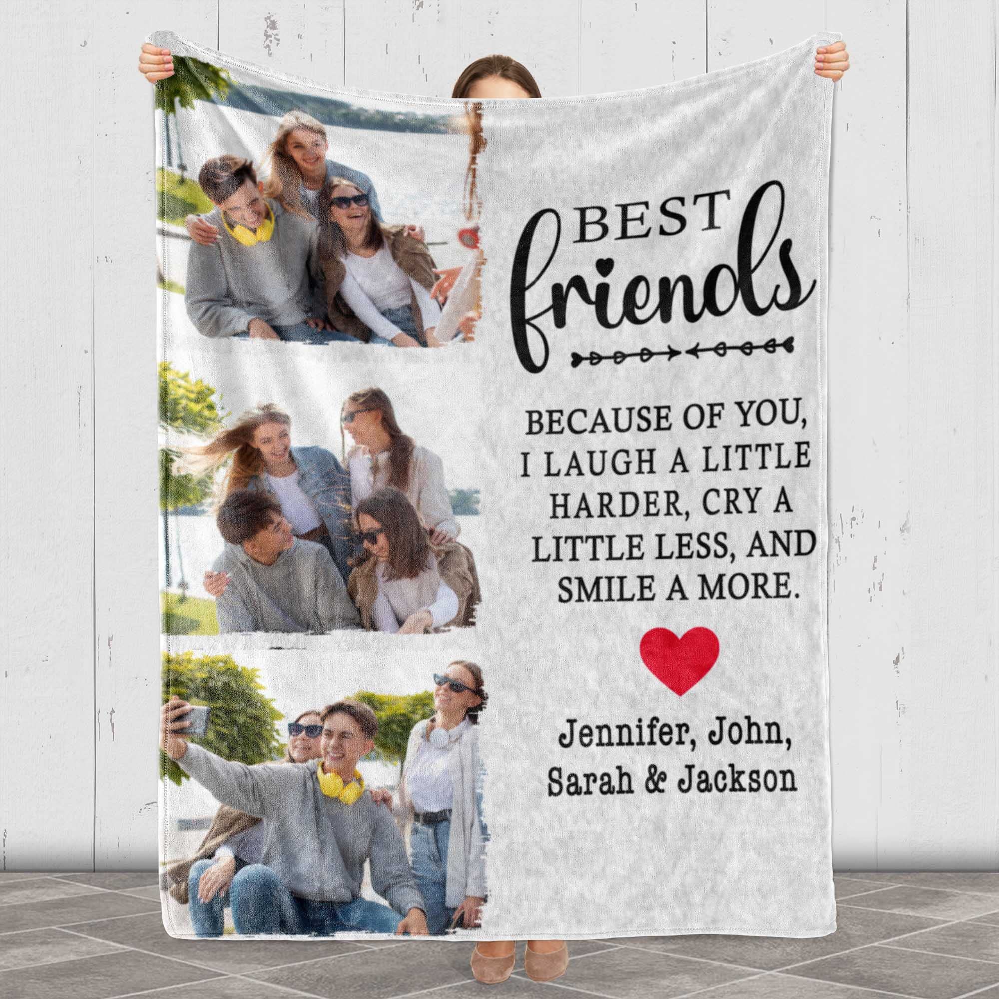 Personalized Photo Name Blanket for Best Friends - Custom Made Ultra-Soft Fleece Blanket Printed in USA - Perfect Gift for Birthdays, Anniversaries & Long-Distance Friendships