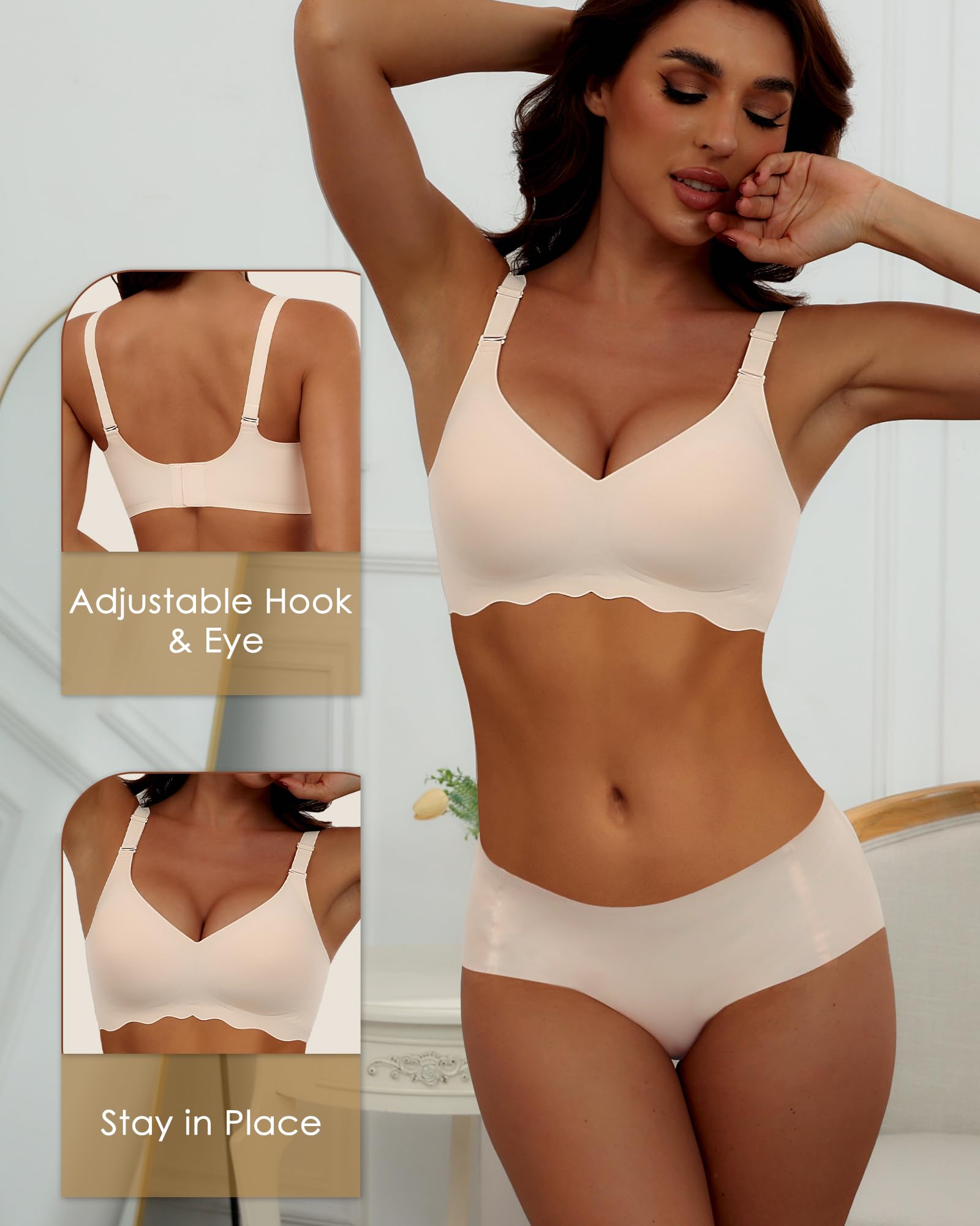HORISUN Wireless T-Shirt Bra for Women - Seamless, No Show, Full Coverage, Comfortable & Supportive - Perfect for Everyday Wear, Workouts, and Layering Under Clothes