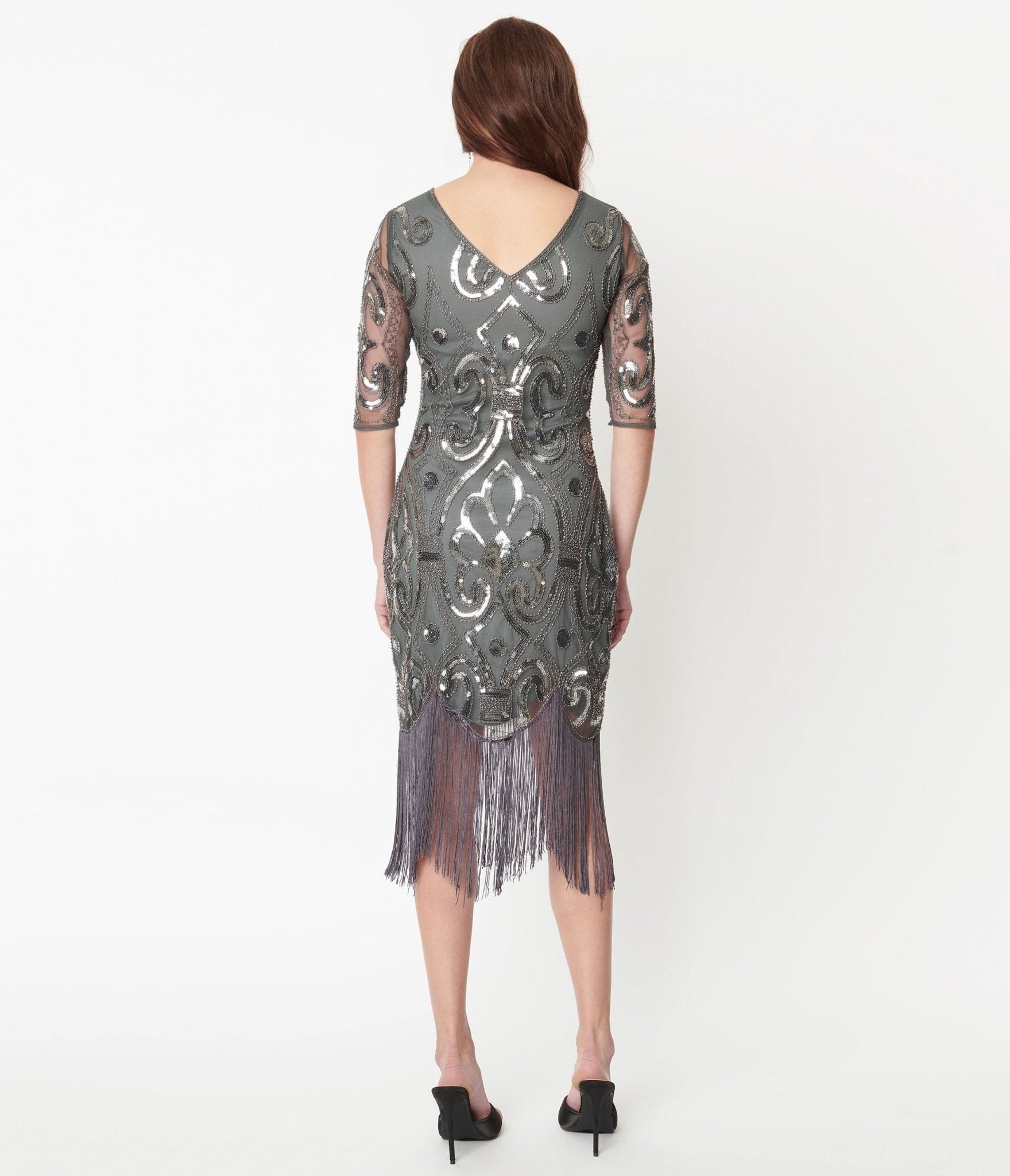 Vintage 1920s Grey & Silver Beaded Lynette Flapper Dress - Roaring 20s Gatsby Party Costume for Women, Perfect for Halloween, Themed Parties & Historical Reenactments