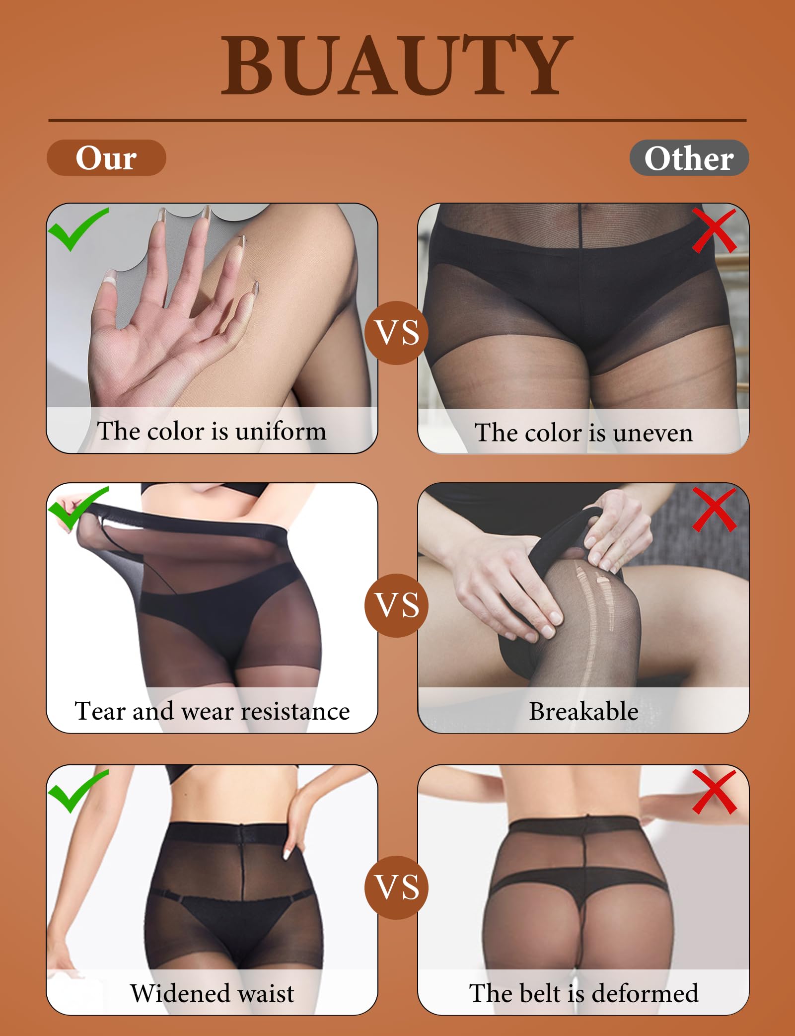 2 Pairs Sheer Black Tights for Women - 20D High Waist Pantyhose, Plus Size Nylon Stockings for Everyday Wear, Office & Special Occasions