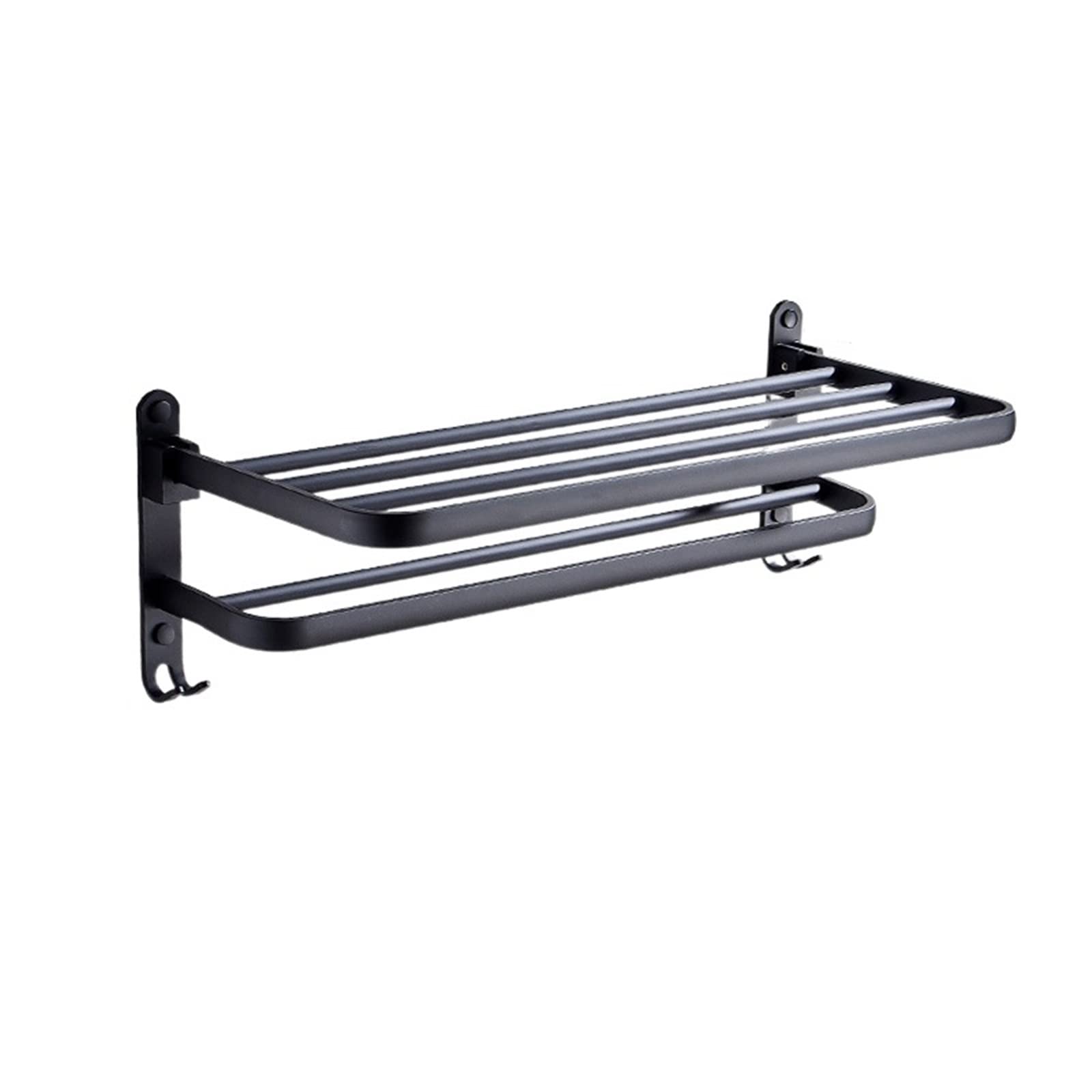 LAErper Wall Mounted Towel Rack - Foldable Aluminum Bathroom Organizer, No Drill Needed, Space Saving Black Towel Holder (49cm) - Perfect for Small Bathrooms, Showers & Laundry Rooms