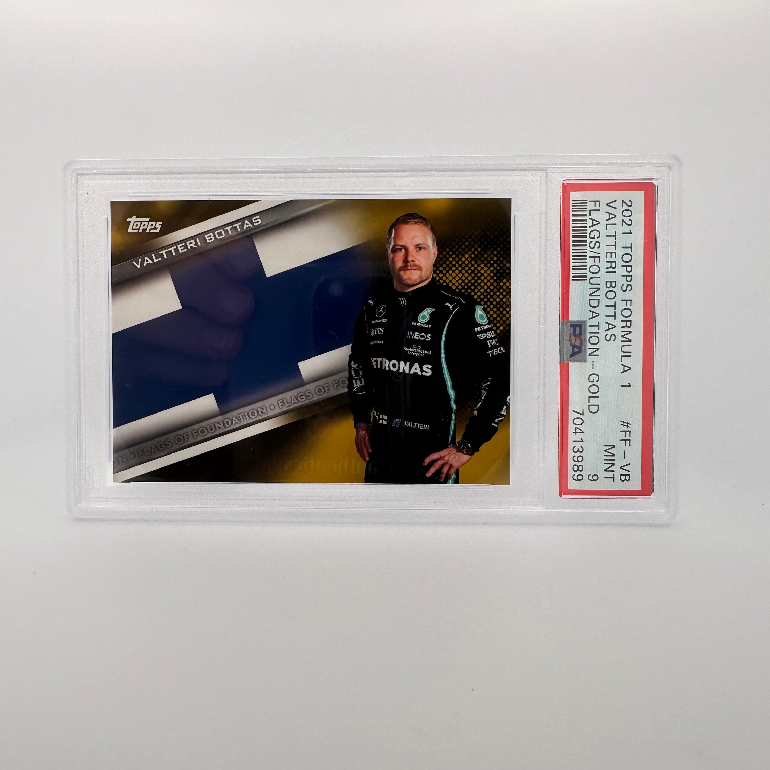 PSA 9 Graded 47/50 Valtteri Bottas #FF VB Flags Of Foundation Gold Parallel - Rare F1 Racing Collectible Card for Display & Investment