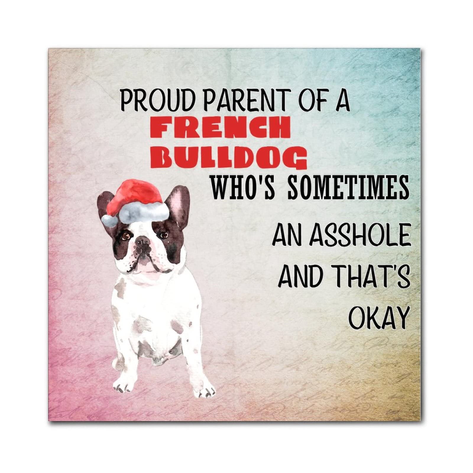 Elvoes Funny Dog Parent Sign - Proud French Bulldog Owner Gift, Wooden Wall Plaque with Pet Quotes - 16x16 Inch Nursery Decor for New Puppy Moms & Dads | Perfect for Living Room, Bedroom or Pet Lovers' Home Decor