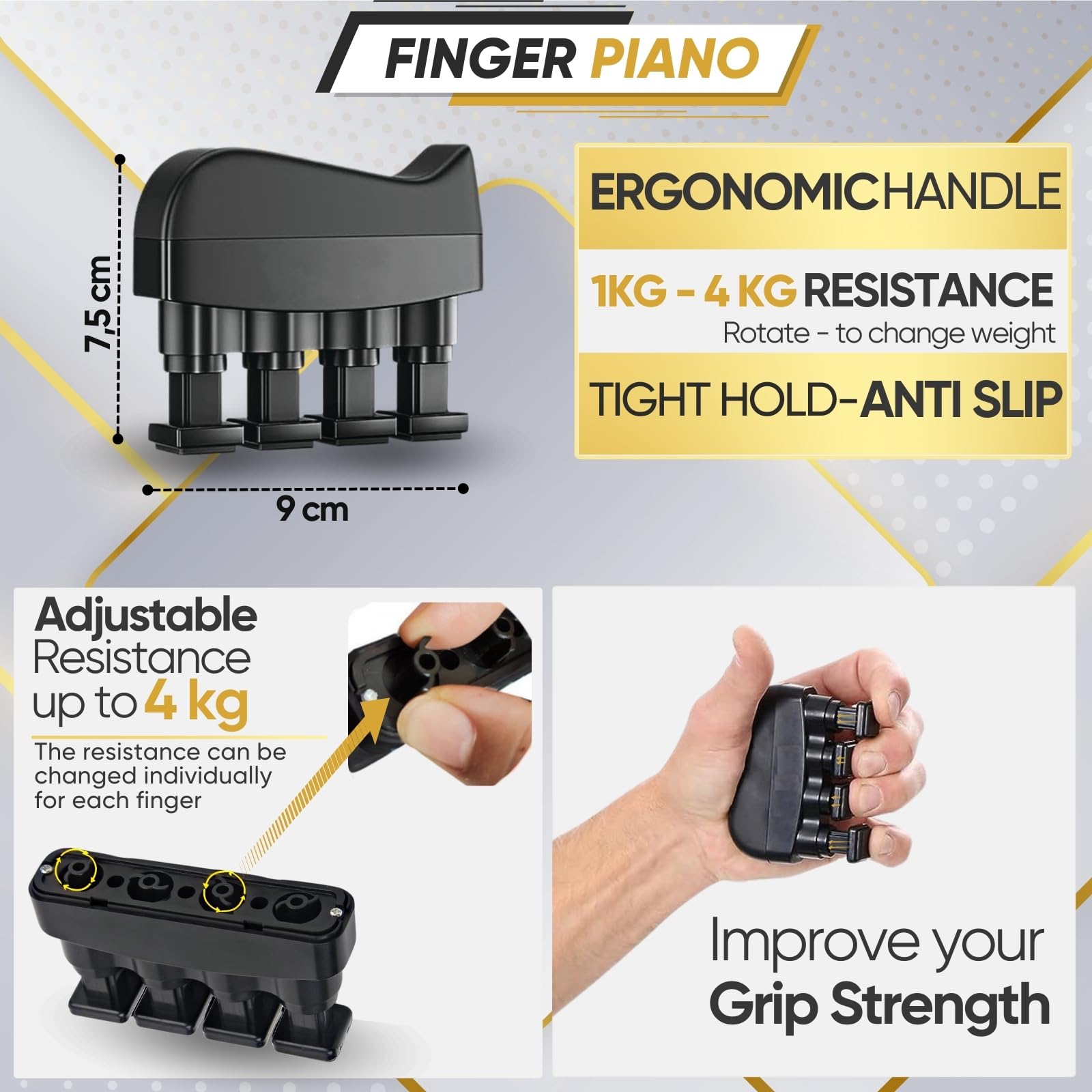 STRABOZZ Adjustable Hand Grip Strengthener Kit - Finger Trainer & Forearm Workout Equipment with Resistance Bands - Stress Relief & Strength Training for Adults - Perfect for Home Gym, Office, and Rehabilitation Exercises