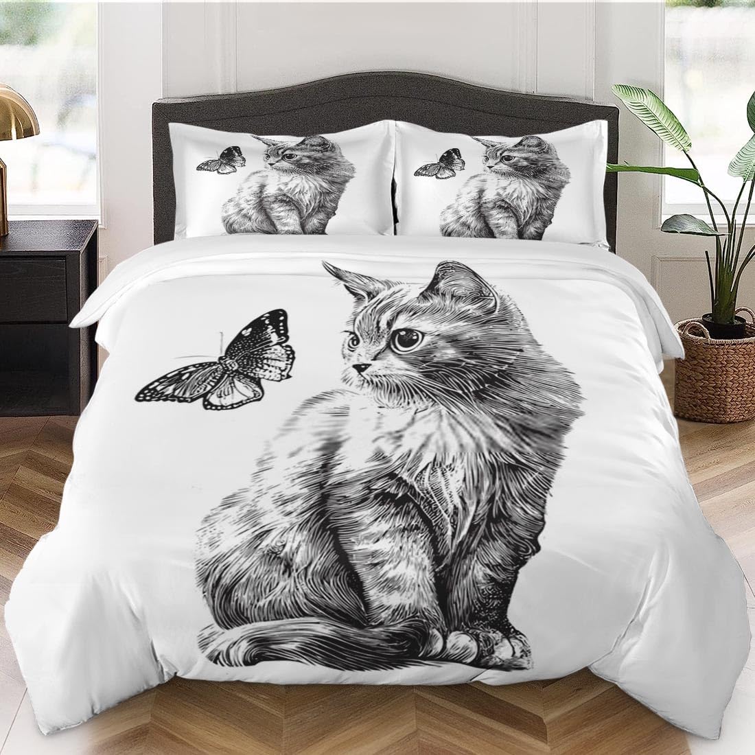 Cute Butterfly Cat Duvet Cover Twin Size - Soft Animal Print Bedding Set with Zipper Closure for Kids & Adults | Happy Funny Home Decor for Bedroom, Guest Room & Dorm