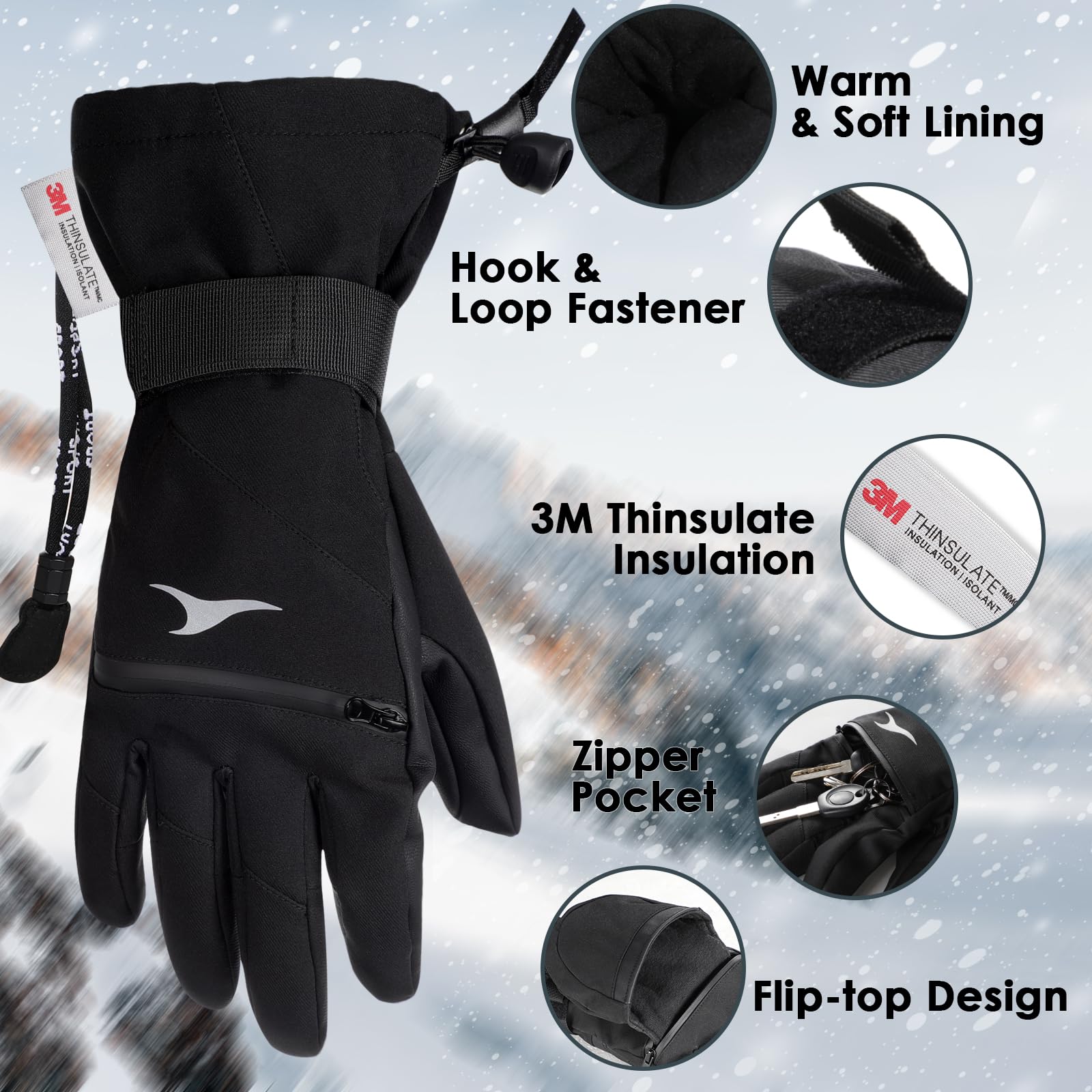 Achiou Waterproof Ski Gloves for Men & Women - Winter Cold Weather Touchscreen Snow Mittens for Skiing, Snowboarding & Outdoor Activities