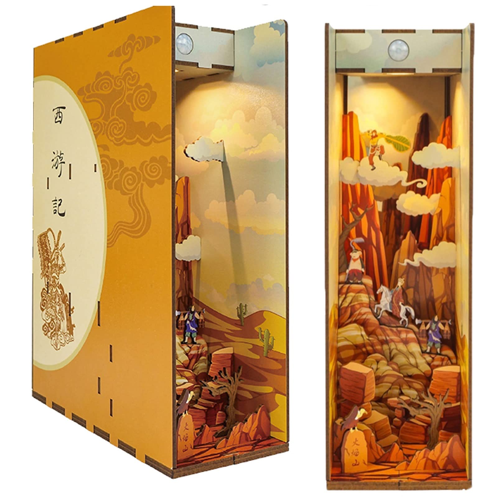 DIY Wooden Alley Book Nook Kit - 3D Puzzle Dollhouse Bookshelf Insert with LED Induction Light | Journey to The West Themed Bookends & Book Stand Ornaments | Perfect for Home Decor, Gifts, and Model Building Enthusiasts