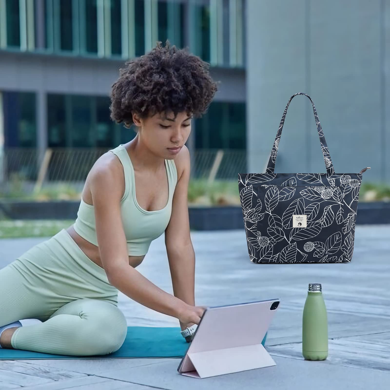 WLLWOO Yoga Mat Bag for Women - Durable Canvas Tote with Shoulder Strap for Yoga, Pilates, Gym, Travel & Workout - Perfect for Yoga Classes, Beach Trips, Office Commute & Fitness Activities