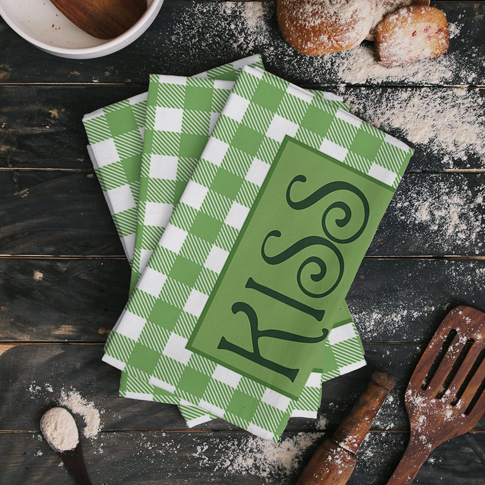 St. Patrick's Day Lucky Clover Shamrock Kitchen Dish Towels - Soft Lightweight Microfiber Absorbent Hand Towels (18x28 Inch) for Kitchen & Bathroom - Green White Check Tea Towels - Perfect for Spring Decor, Irish Themed Parties & Holiday Gift Giving