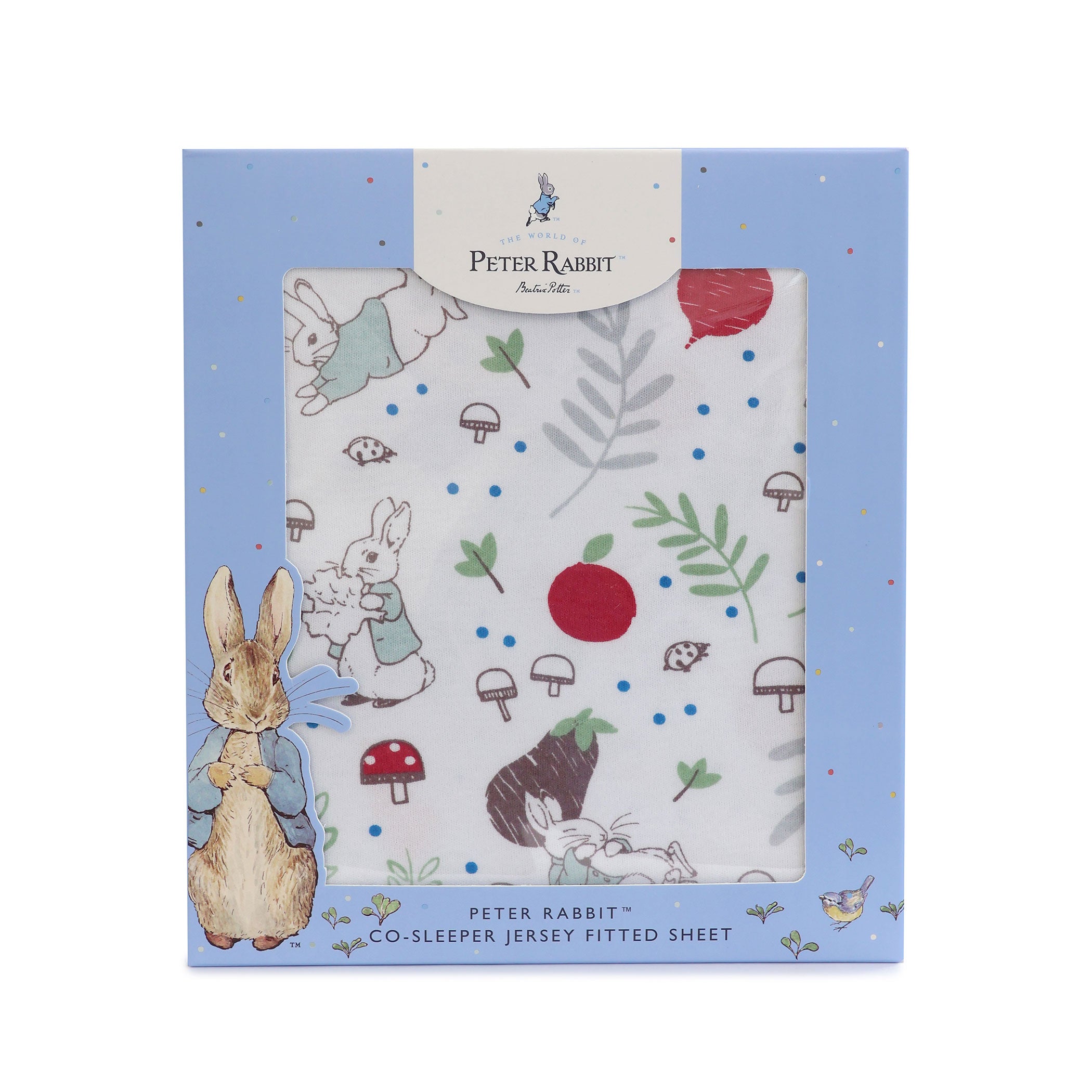 Peter Rabbit 'New Adventure' Co Sleeper & Bedside Sleeper Jersey Fitted Sheet - Soft Blue Cotton Crib Sheet for Baby Bassinet - Perfect for Nursery, Travel & Overnight Stays