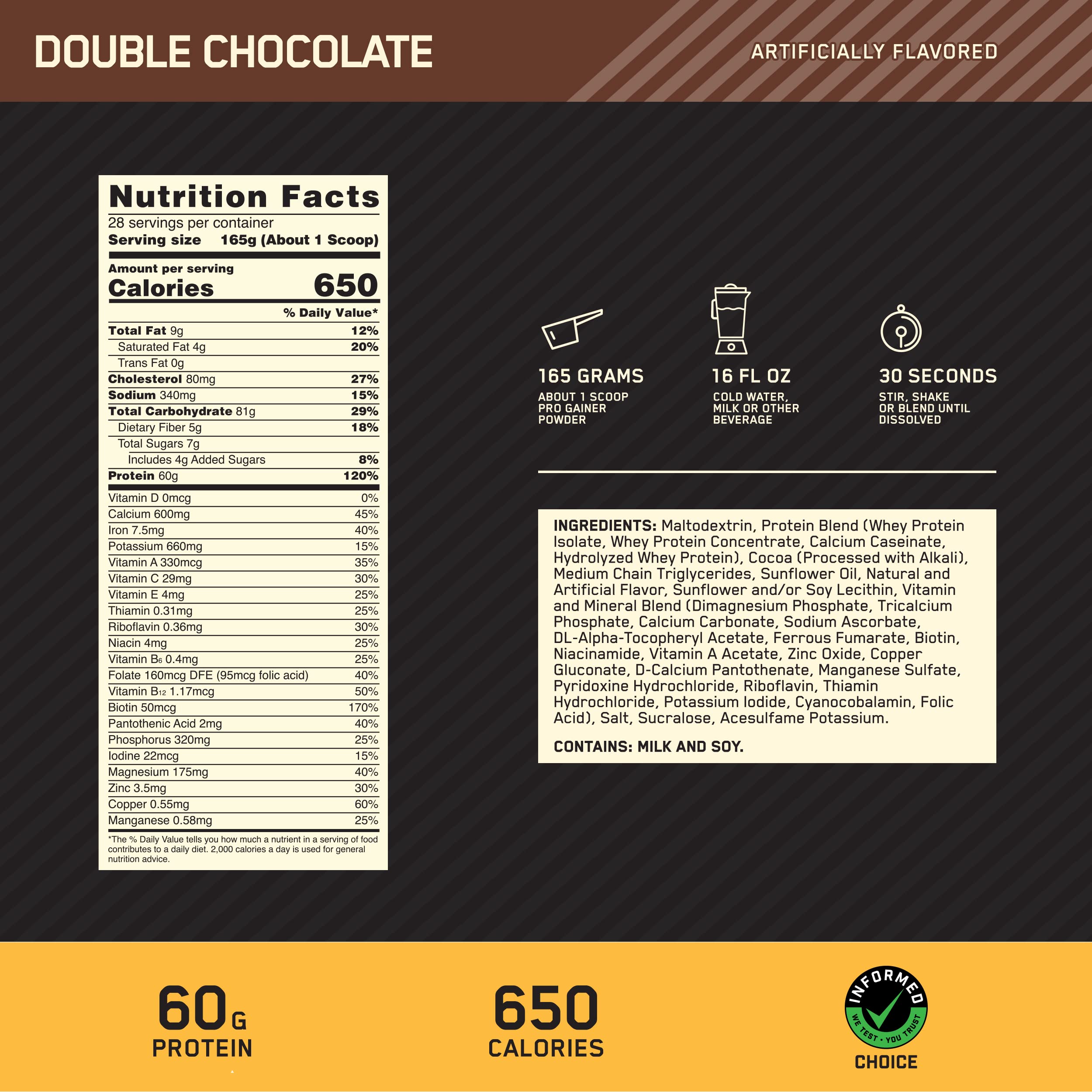 Optimum Nutrition Gold Standard Pro Gainer Protein Powder - Weight Gain Supplement, Double Chocolate Flavor, 10.19 lbs (Packaging May Vary) | Post-Workout Recovery & Muscle Building for Athletes & Bodybuilders