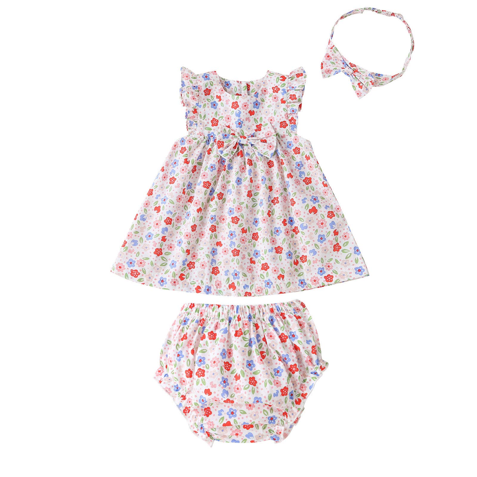 Xbgqasu Floral Hairband & Outfits Set for Baby Girls - Ruched Shorts & Headband (Multicolor, 6-12 Months) | Perfect for Photoshoots, Birthday Parties & Summer Outfits