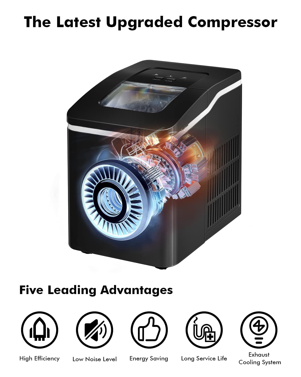 Portable Ice Maker - Mini Countertop Ice Machine with Automatic Cleaning & Scooper - Makes 9 Cubes in 8 Minutes (Black) - Perfect for Home, Office, RV & Outdoor Parties