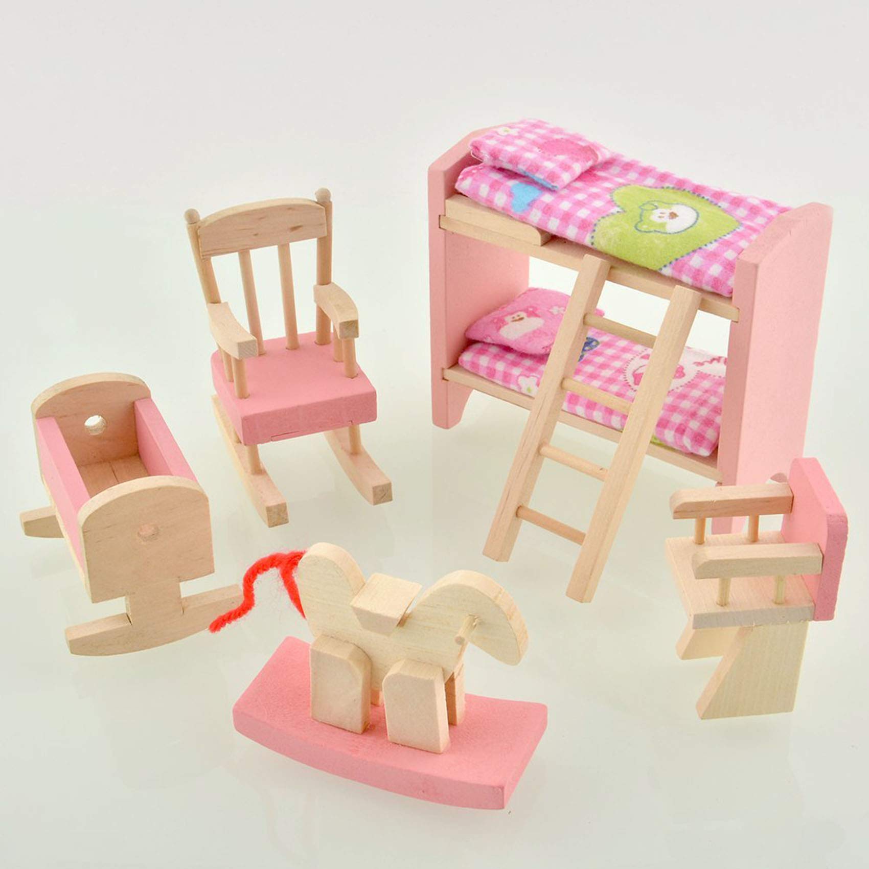 Wooden Dollhouse Furniture Set - Kids Pretend Play Toy for Home Decor