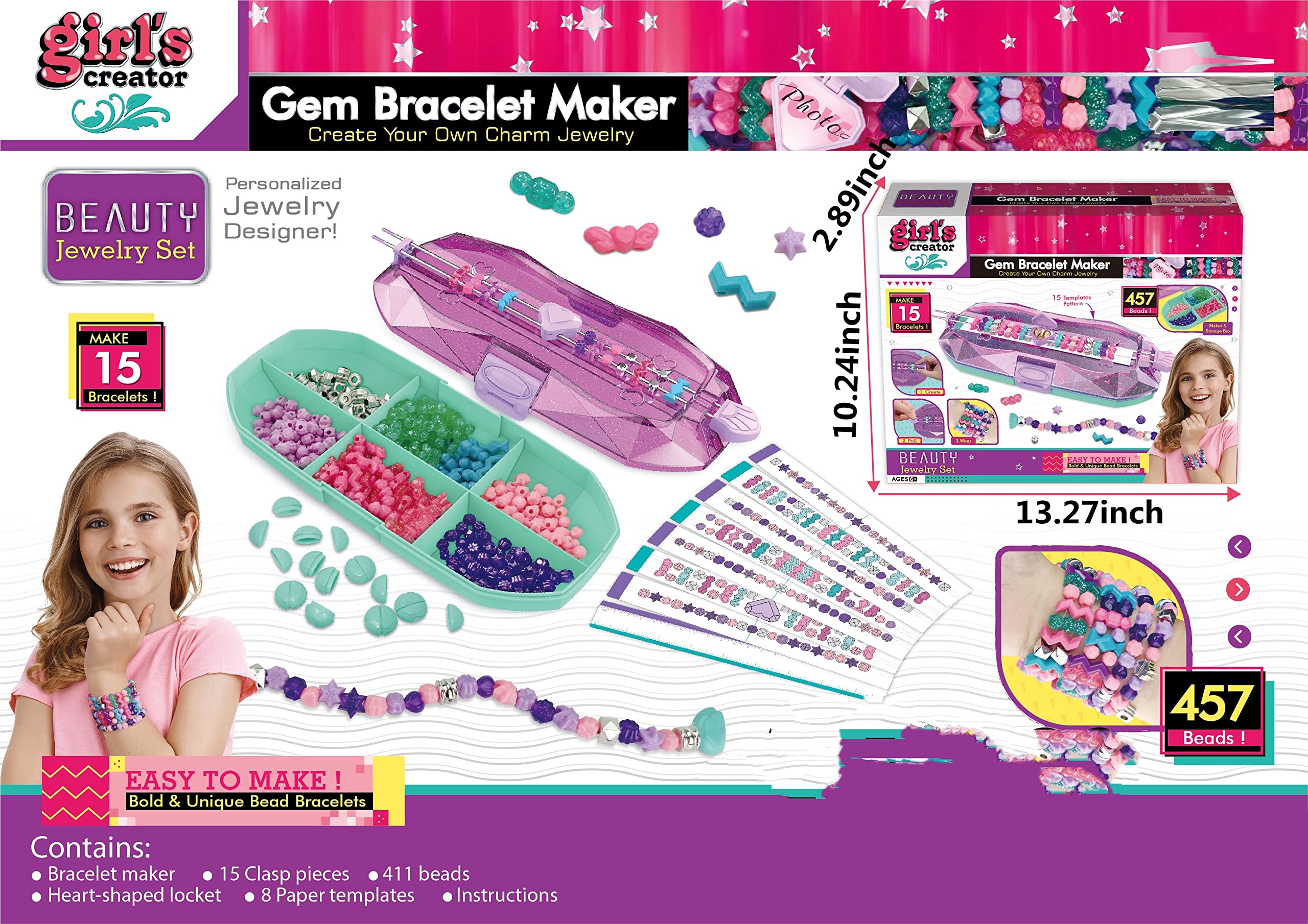 Make It Real 1512 Gem Links Bracelet Maker Kit - DIY Jewelry Making Set for Kids & Teens - Create Custom Beaded Bracelets, Necklaces & Accessories - Perfect for Birthday Gifts, Arts & Crafts Projects