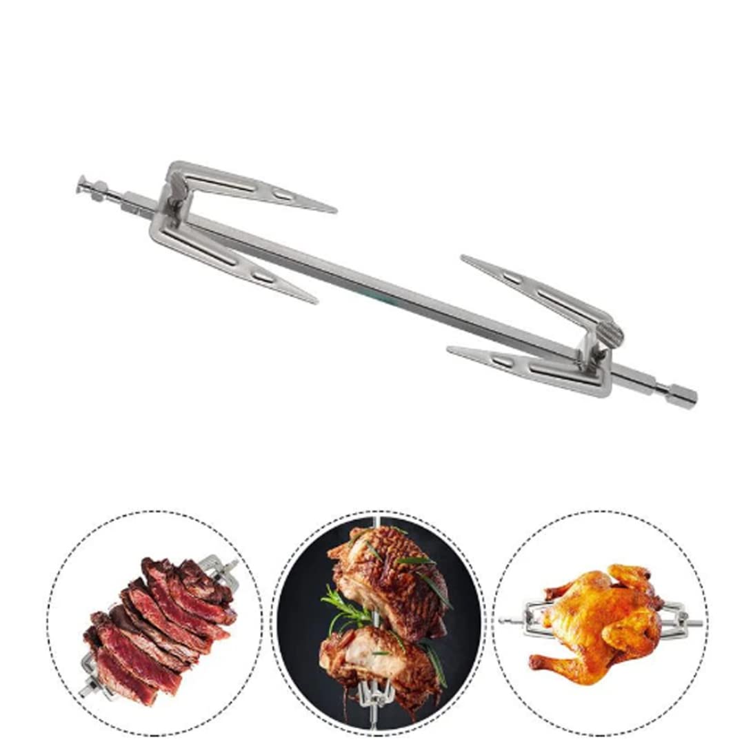 Stainless Steel Rotisserie Forks Set - 34cm Heavy Duty Grill Spit Rod for Air Fryer, Roast Chicken, Fish & Meat - Perfect for BBQ, Camping & Outdoor Cooking