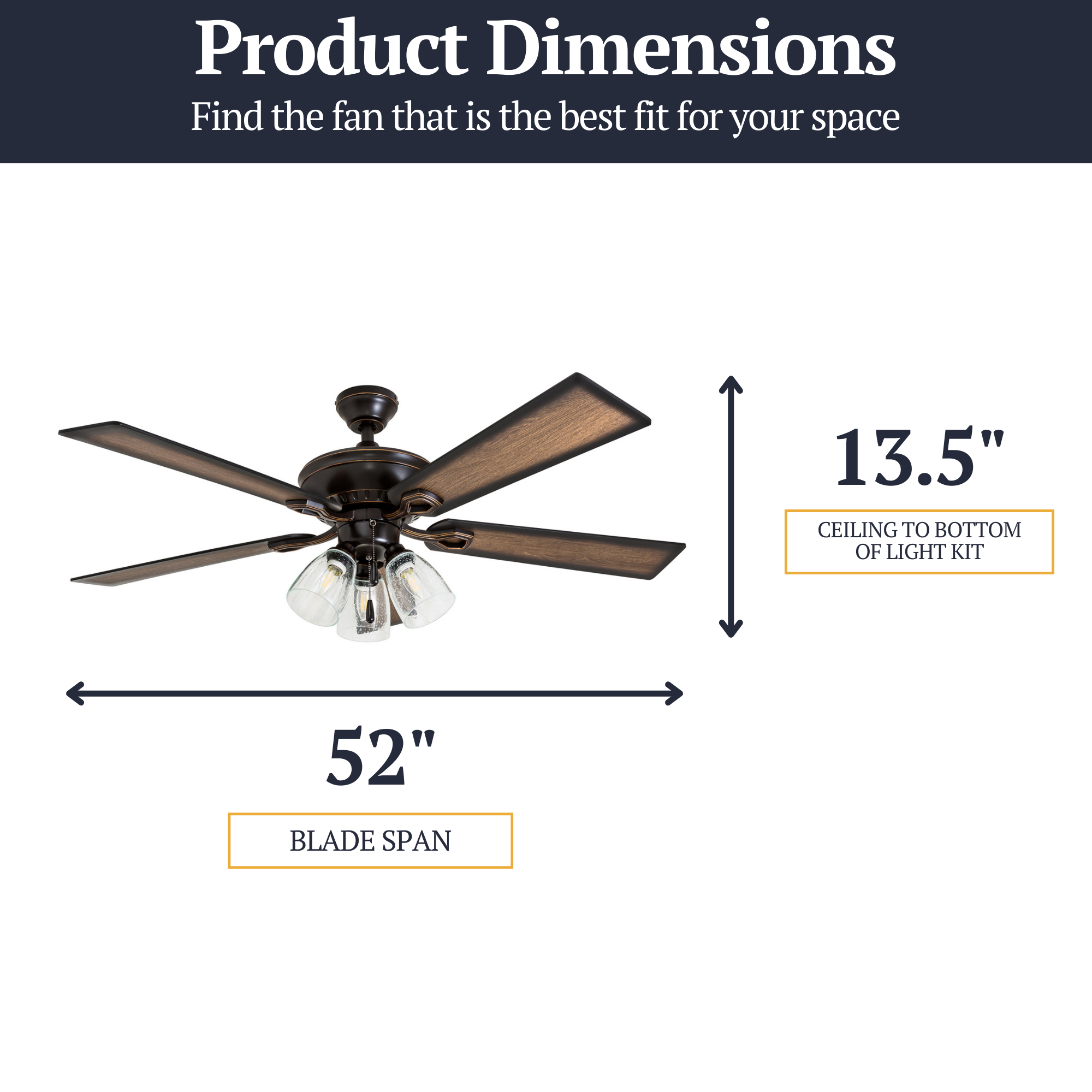 52 Inch Glenmont Oil Rubbed Bronze Ceiling Fan with Pull Chain - Perfect for Living Room, Bedroom, and Outdoor Patio Cooling