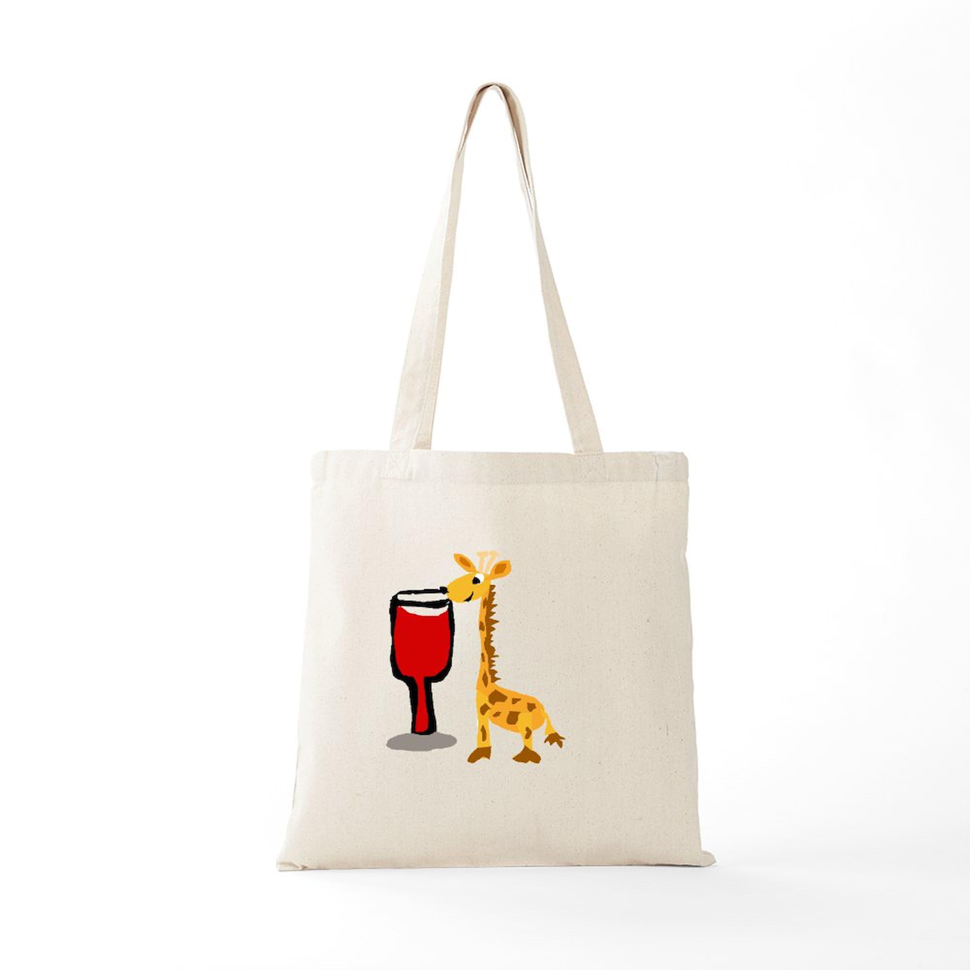 Giraffe Drinking Wine Tote Bag - Natural Canvas Reusable Shopping Bag for Groceries, Beach & Wine Lovers | Eco-Friendly Carryall for Women & Men