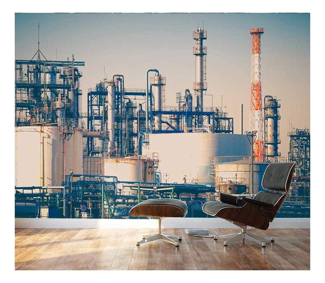 Wall26 - Industrial Oil Refinery Plant Zone Wall Mural - Removable Self-Adhesive Large Wallpaper (66x96 inches) - Perfect for Home Office, Industrial Decor & Accent Walls