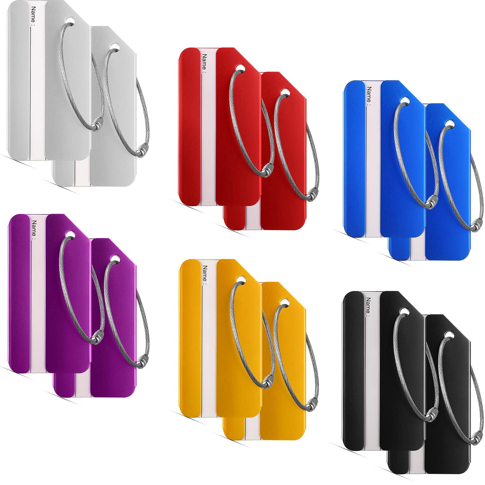 12 Pack Durable Aluminum Luggage Tags with Business Card Holder - Waterproof Travel ID Tags for Suitcases, Bags & Backpacks (Red, Silver, Black, Blue, Purple, Gold) - Perfect for Air Travel, Cruise Vacations & Business Trips