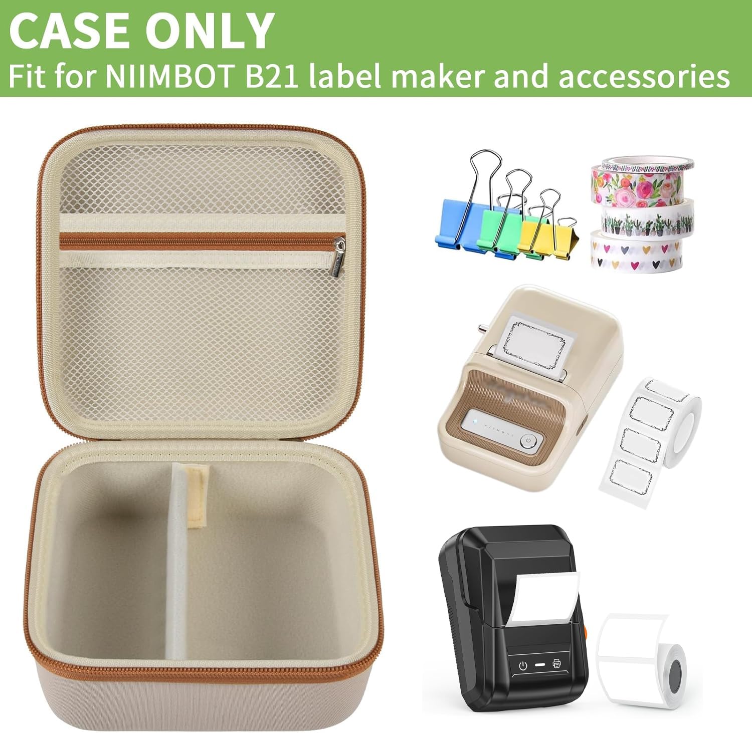 ALKOO Protective Case Compatible with NIIMBOT B21 & B1 Wireless Label Makers - Durable Holder for Thermal Label Printer, Labeling Tapes & Accessories with Convenient Mesh Pocket (White) - Perfect for Office, Warehouse & Home Organization