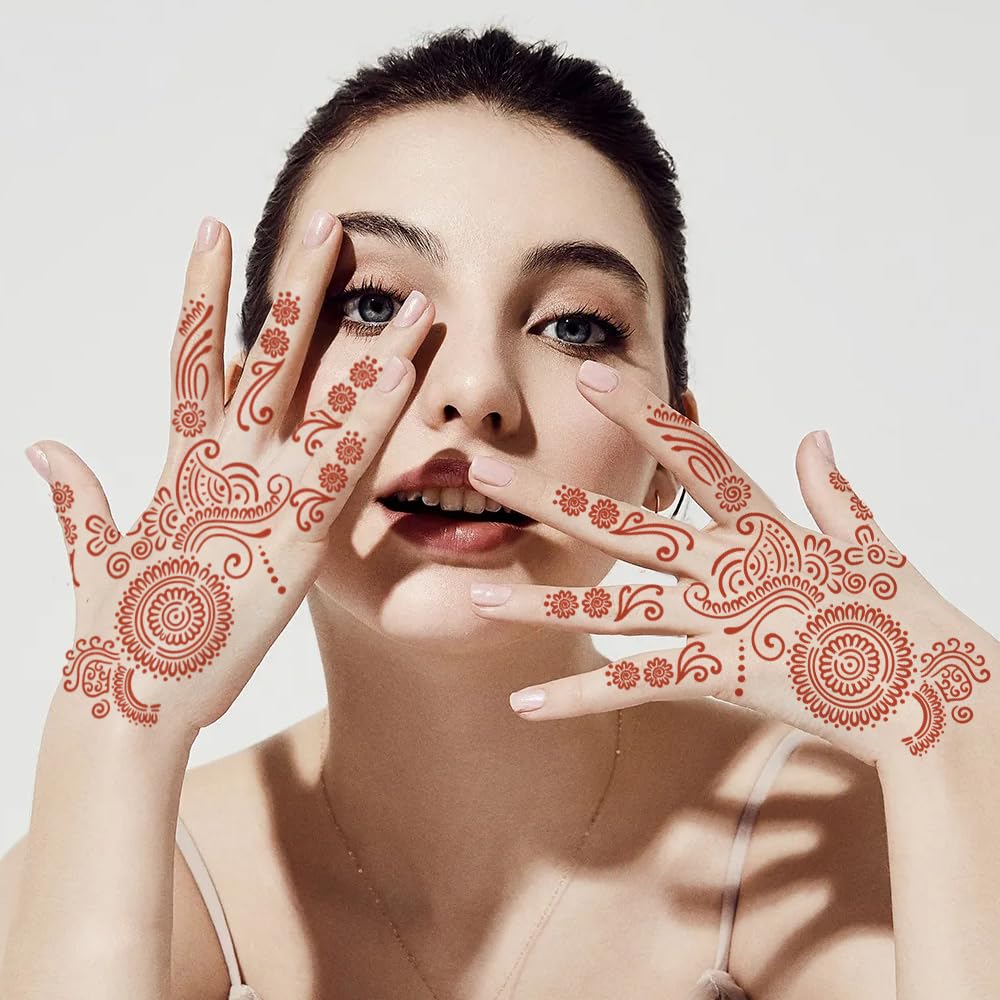 Waterproof Brown Henna Tattoo Stickers for Women - Temporary Hand Tattoos for Weddings, Parties & Festivals | Perfect for Body Art, DIY Decorations & Special Occasions