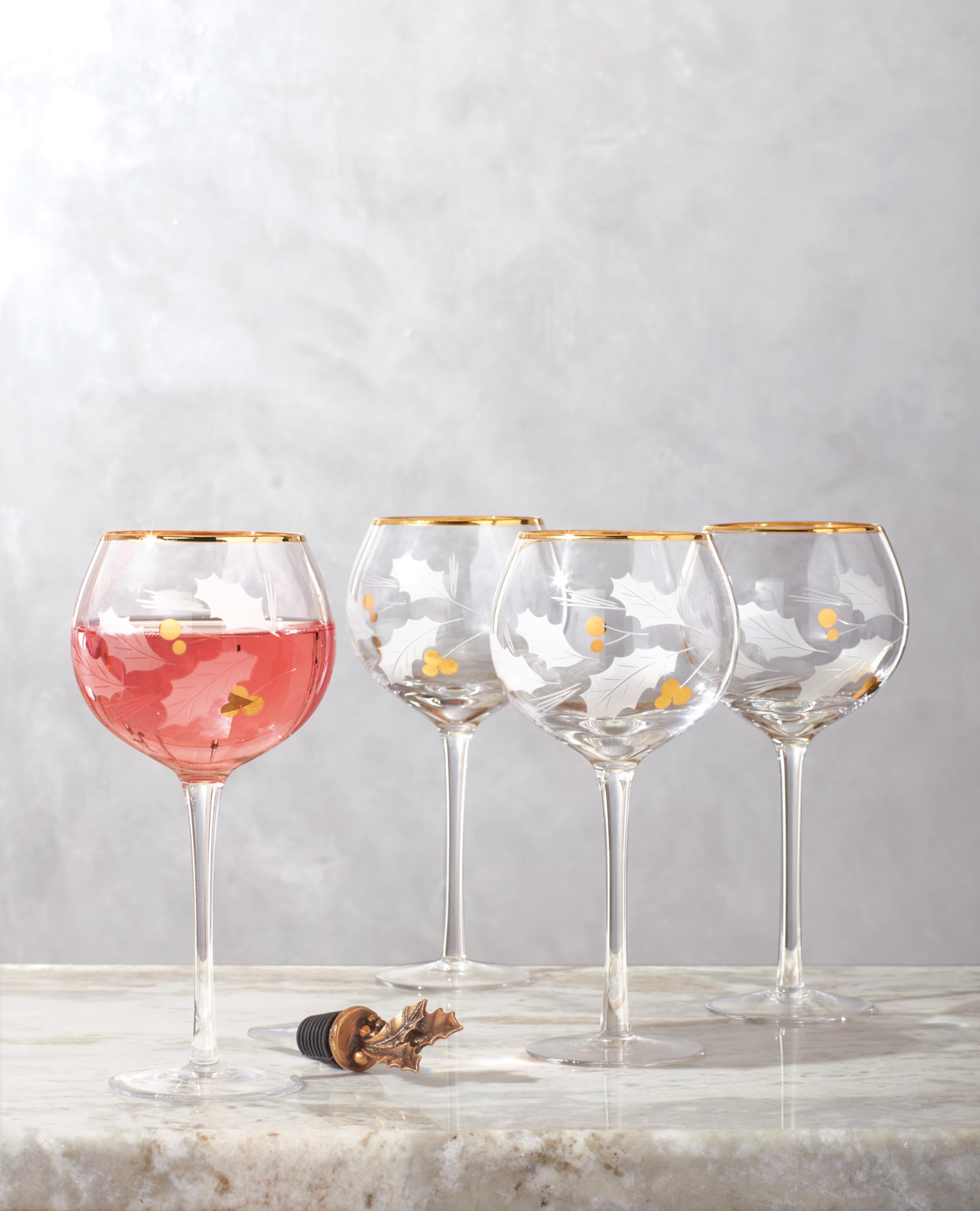 Lenox 886857 Holiday Gold 4-Piece Balloon Glass Set - Elegant Christmas Dinnerware for Holiday Hosting & Entertaining - Perfect for Christmas Parties, Thanksgiving Dinners & Special Occasions