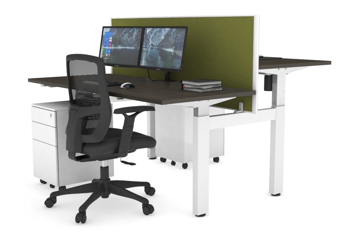 Adjustable 2-Person H Bench Workstation - White Frame (1200L x 700W) - Perfect for Office, Home Office & Co-Working Spaces