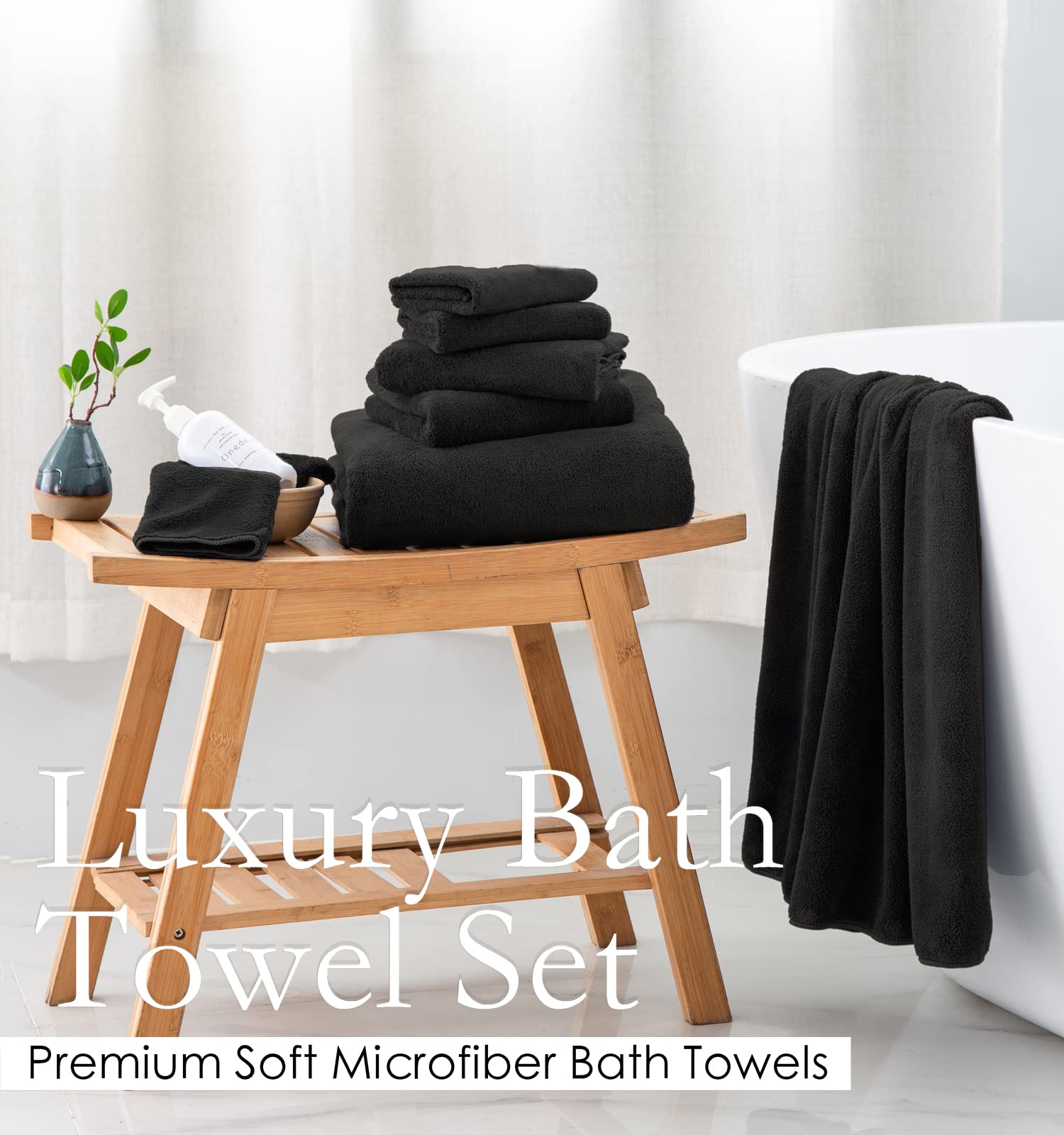 MINCHI 4-Piece Oversized Bath Towel Set - Ultra Soft & Highly Absorbent 600 GSM Bath Sheets (35x70 Inches) for Home, Spa & Hotel Use - Luxury Shower Towels for Bathroom, Pool & Beach - Black