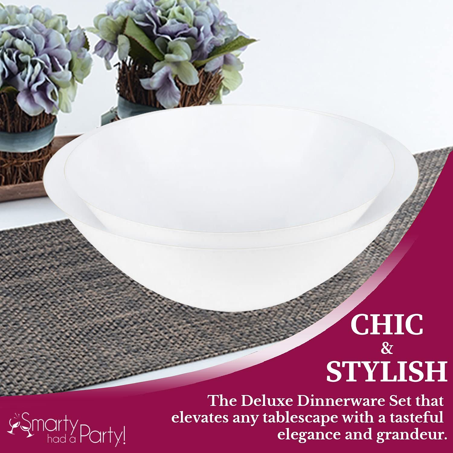 Eco-Friendly Disposable Plastic Plates with Elegant Rim Design - Bulk Round Dinnerware for Wedding, Birthday Party & Special Events (White, 16oz Soup Bowls, Pack of 120) - Perfect for Catering, Picnics & Outdoor Gatherings