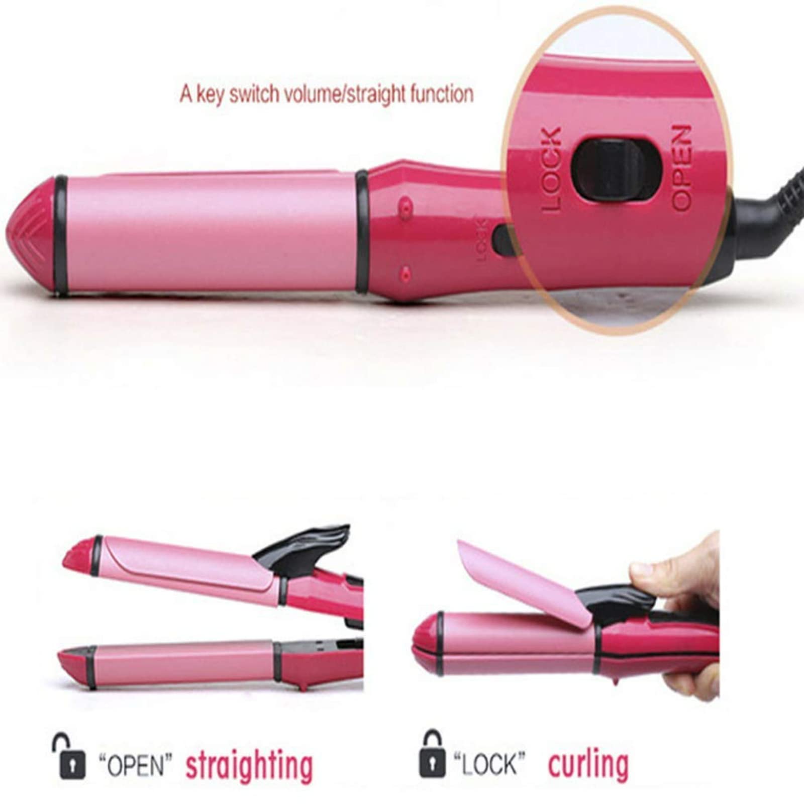 WONIRY 2 in 1 Hair Straightener and Curler Combo - Professional Ceramic Flat Iron & Curling Wand for Women (Pink) | Salon-Quality Styling for Home Use, Travel & Everyday Beauty
