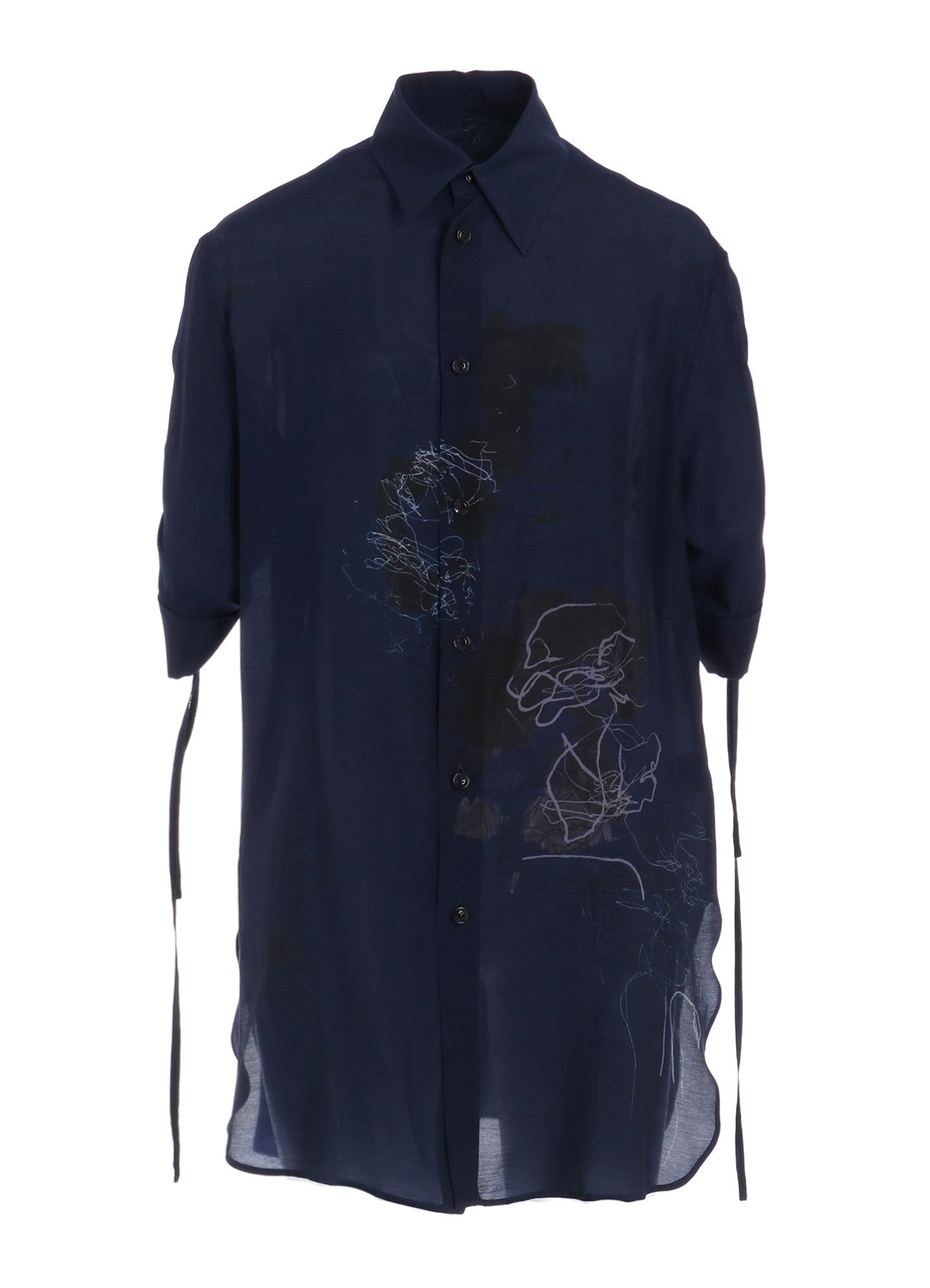 CU/LAWN Floral Sketch Print Shirred Sleeve Blouse - Women's Fashion Top for Spring Summer, Office Wear & Casual Outings