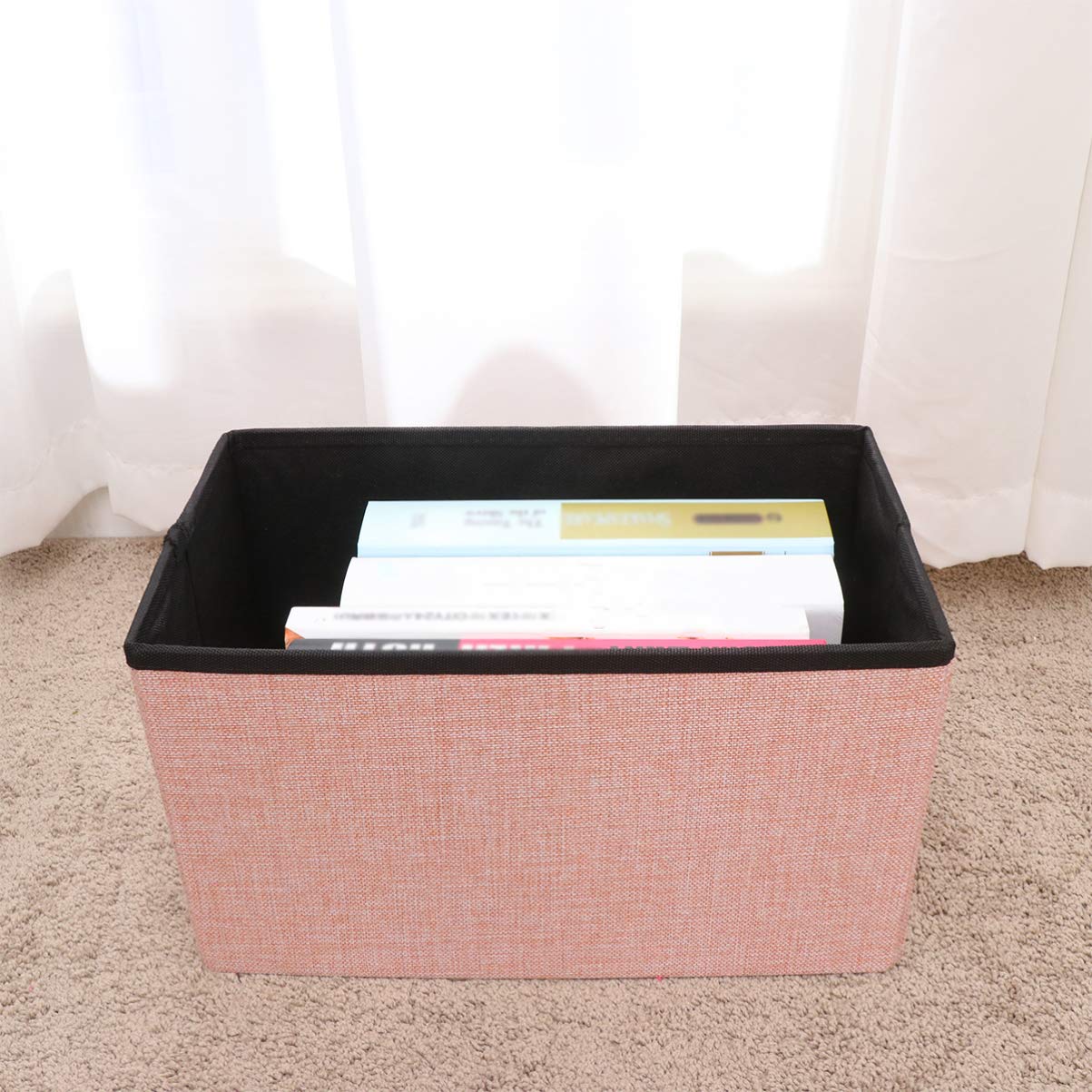 DOITOOL Linen Storage Ottoman Cube - Foldable Foot Rest Stool with Removable Lid, Multifunctional Toy Storage Box for Kids, Living Room, Bedroom & Nursery Organization
