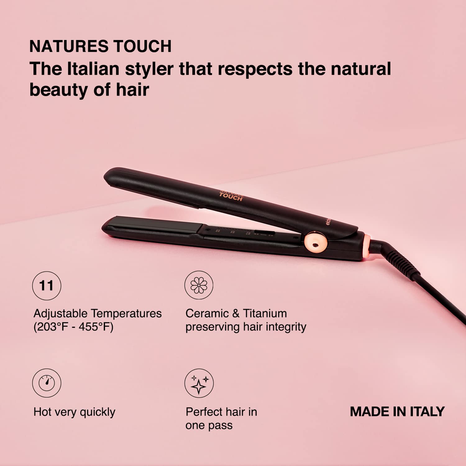 Elchim Natures Touch Professional Ceramic Flat Iron for Hair Styling - Perfect for Straightening, Curling & Smoothing at Home or Salon