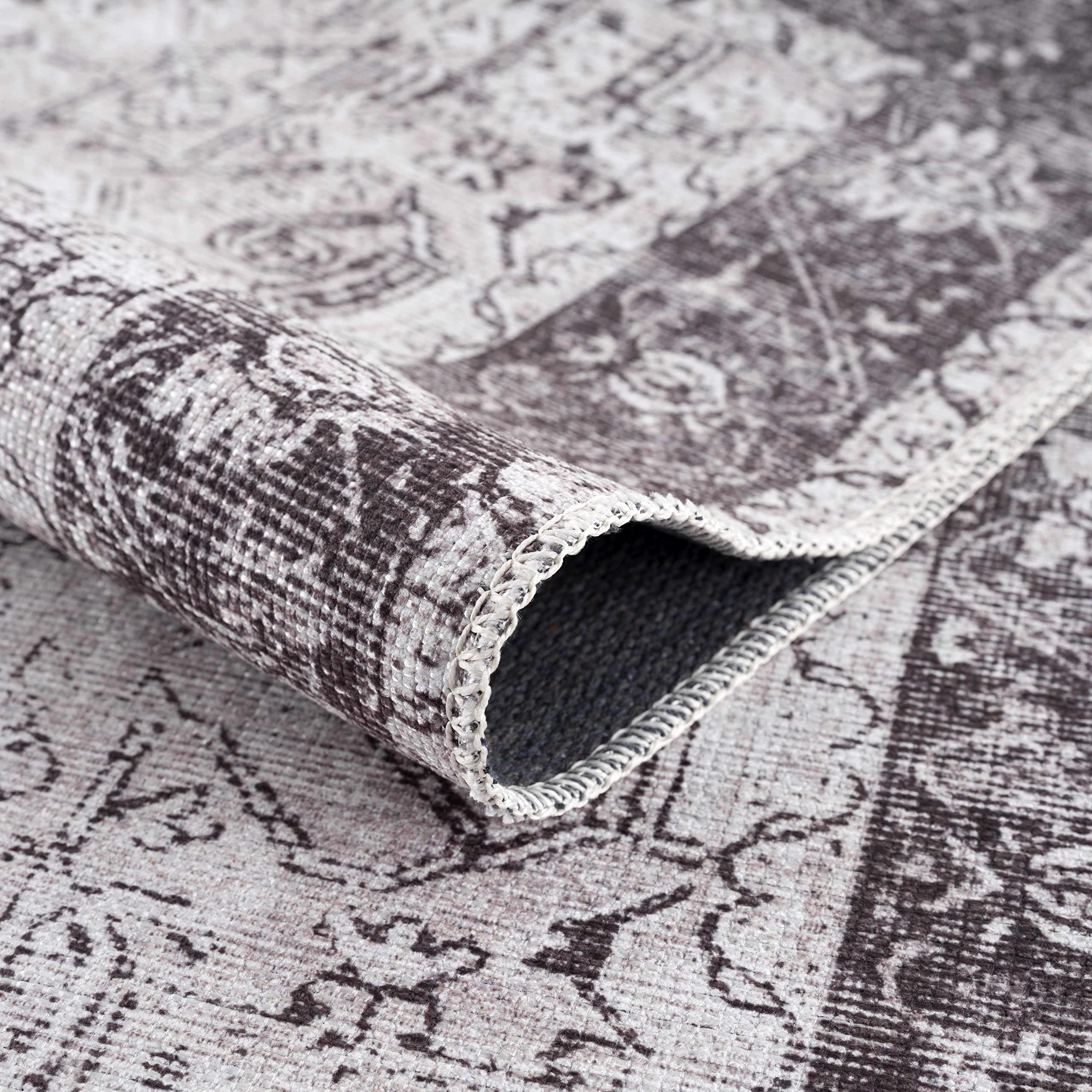 Hauteloom Kyan Washable Area Rug for Living Room & Bedroom - Traditional Design in Gray, Black, Peach - 8'10