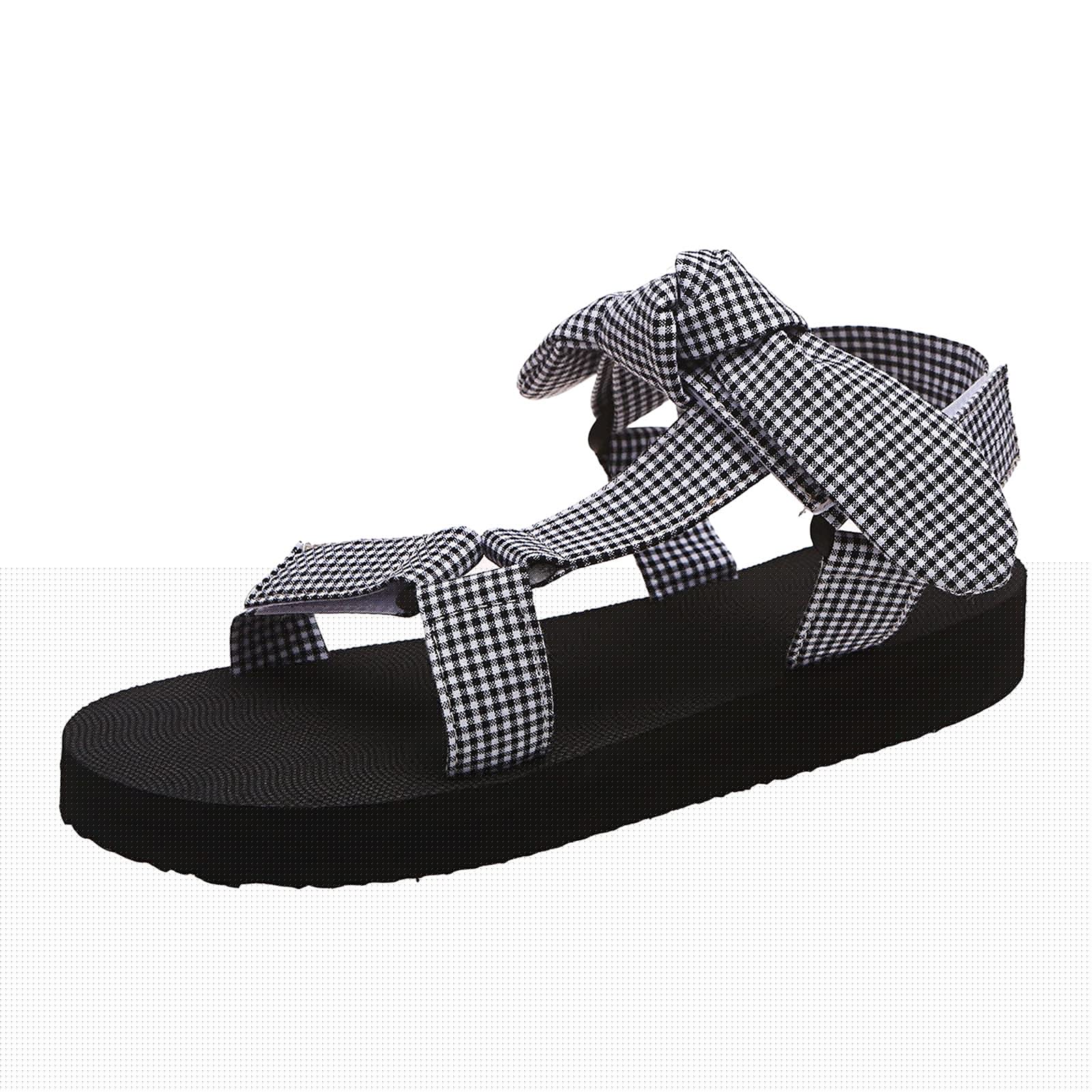 Women's Comfortable Summer Flat Sandals with Plaid Bowknot - Breathable Beach Sandals for Walking, Travel & Casual Outfits