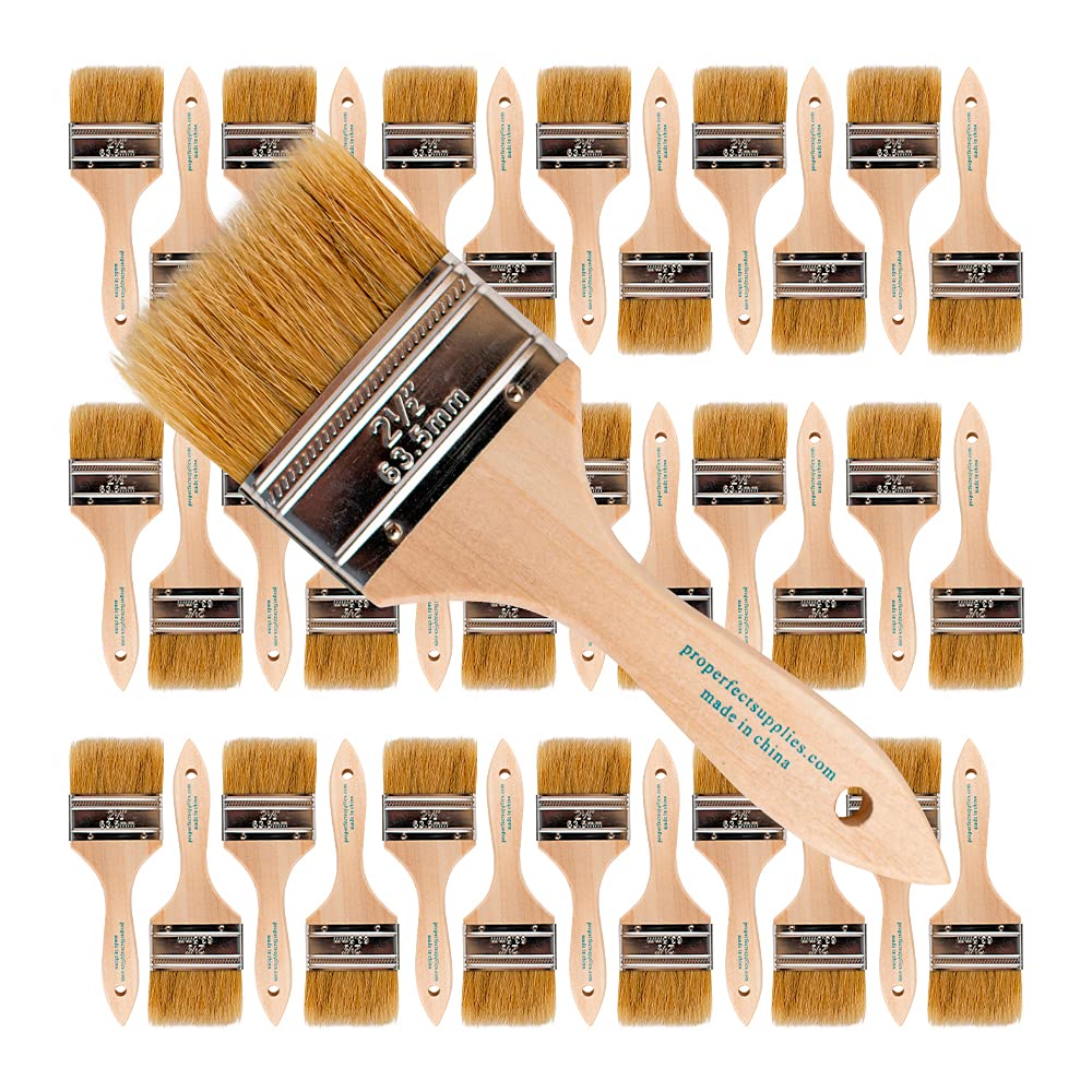 Professional Grade Chip Paint Brushes - 36 Pack of 2.5 Inch Light Brown Paint Brushes for DIY Projects, Home Renovation & Craft Painting - High Quality Artist & Decorator Tools