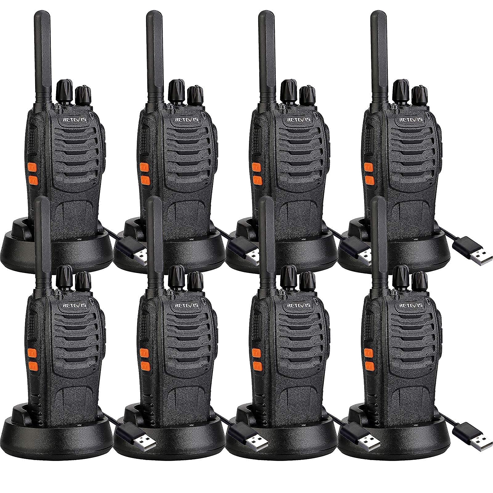 Retevis H-777 Long Range Walkie Talkies (8 Pack) with USB Charger Base - 2 Way Radios for Outdoor Adventures, Camping, Hiking & Emergency Communication