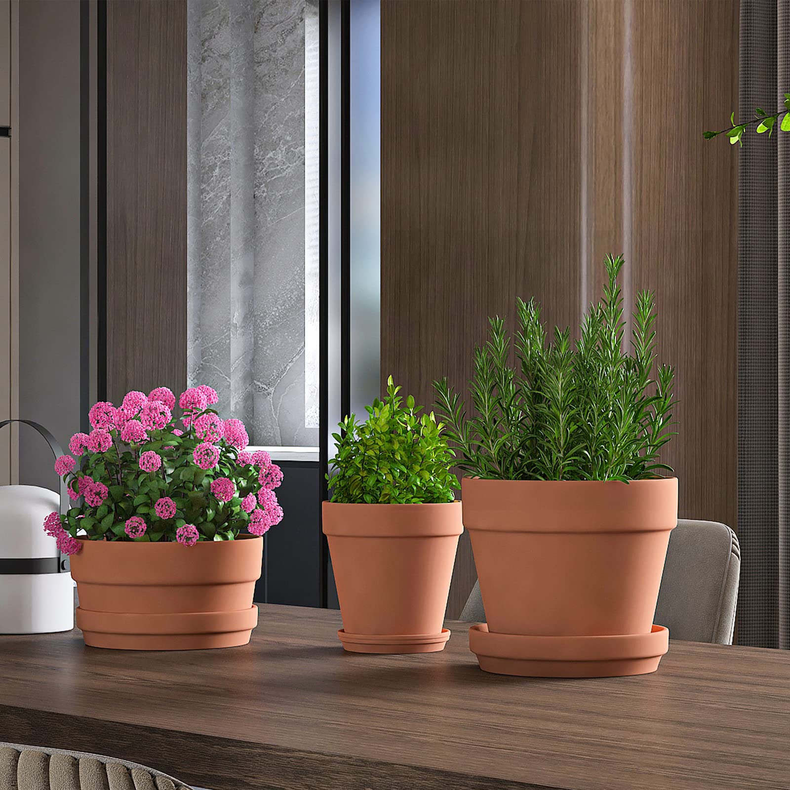 6 Inch Clay Plant Pots with Saucers - 6 Pack Large Terracotta Flower Pots with Drainage Holes & Trays for Indoor Outdoor Plants | Perfect for Succulents, Herbs & Home Garden Decor