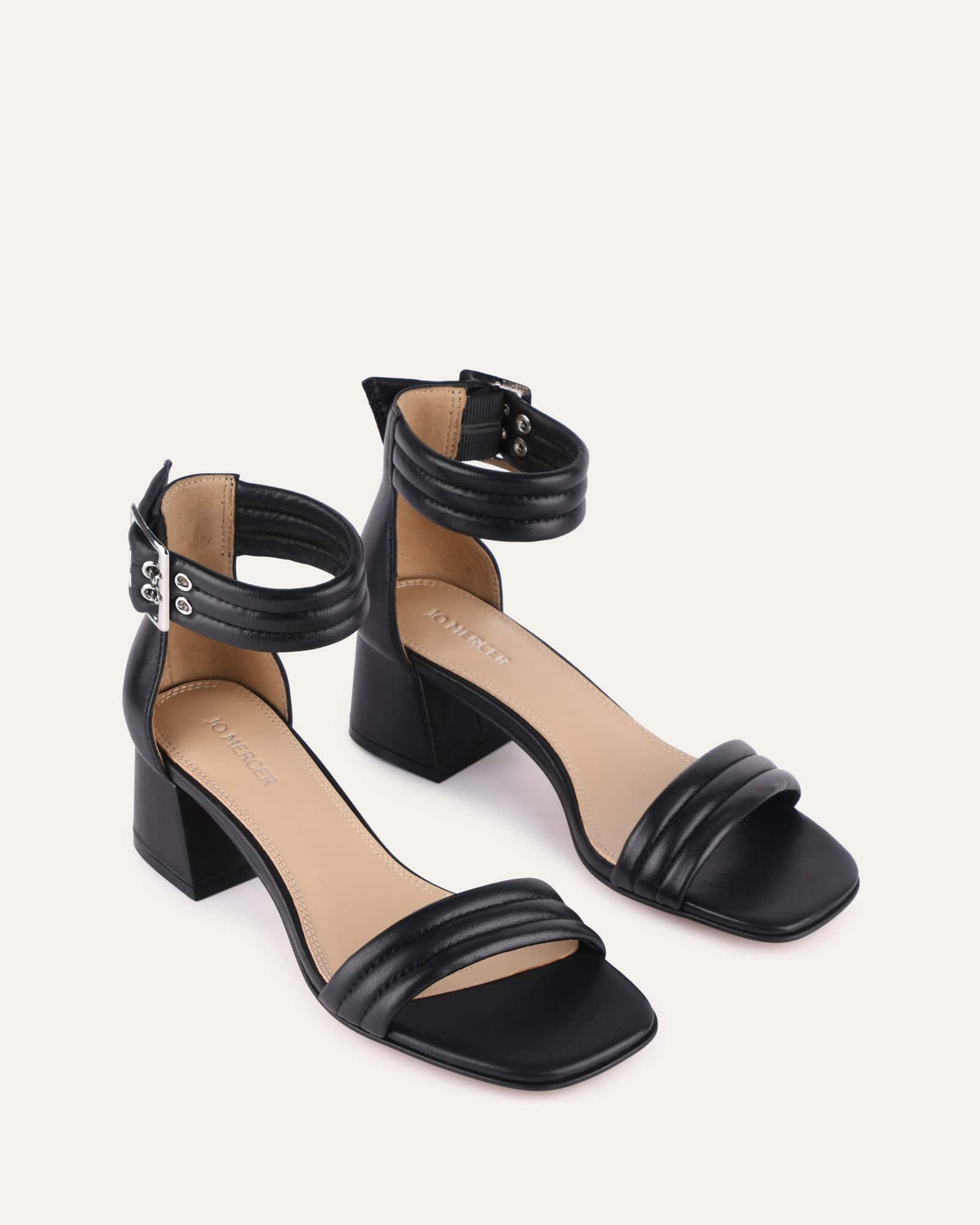 LYRIC Black Leather Mid Heel Sandals for Women - Comfortable Dressy Strappy Shoes for Summer, Weddings & Office Wear