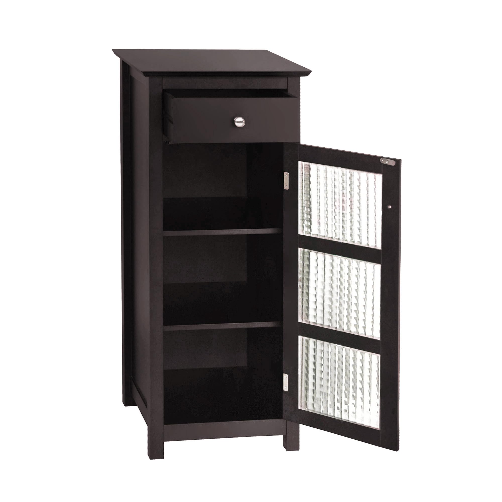 Teamson Home Chesterfield Wooden Floor Cabinet with Waffle Glass Door and Drawer - Espresso Finish Storage Cabinet for Living Room, Bedroom & Entryway Organization