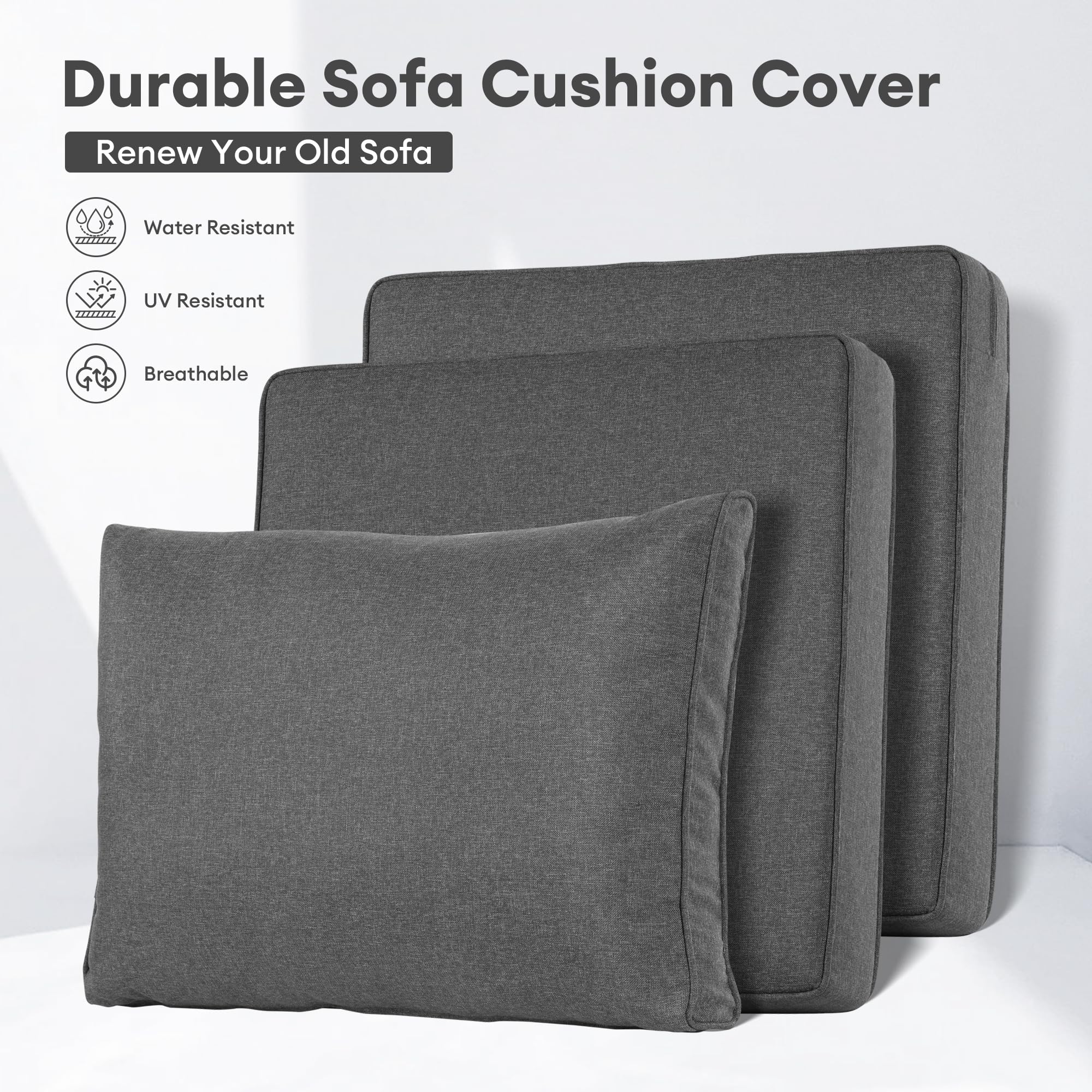 Waterproof Outdoor Cushion Covers - 8 Pack Black Patio Furniture Covers with Zipper for Sofa, Couch & Ottoman - Durable All-Weather Protection for Backyard, Deck & Poolside Use