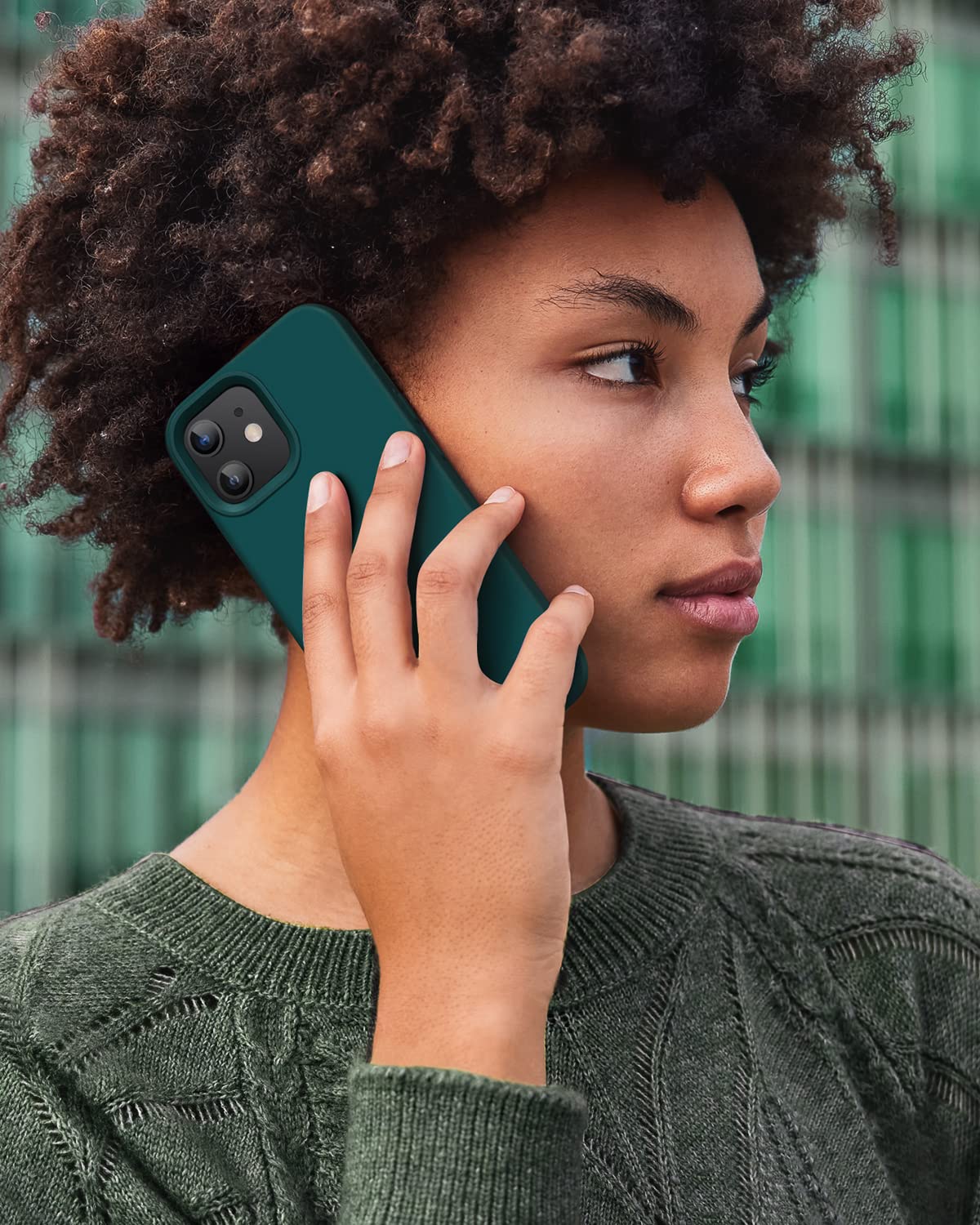 OuXul Liquid Silicone Gel Rubber Phone Case for iPhone 12/12 Pro (6.1 inch) - Slim Soft Protective Cover with Microfiber Lining | Shockproof & Scratch Resistant | Perfect for Daily Use, Work & Travel (Blackish Green)