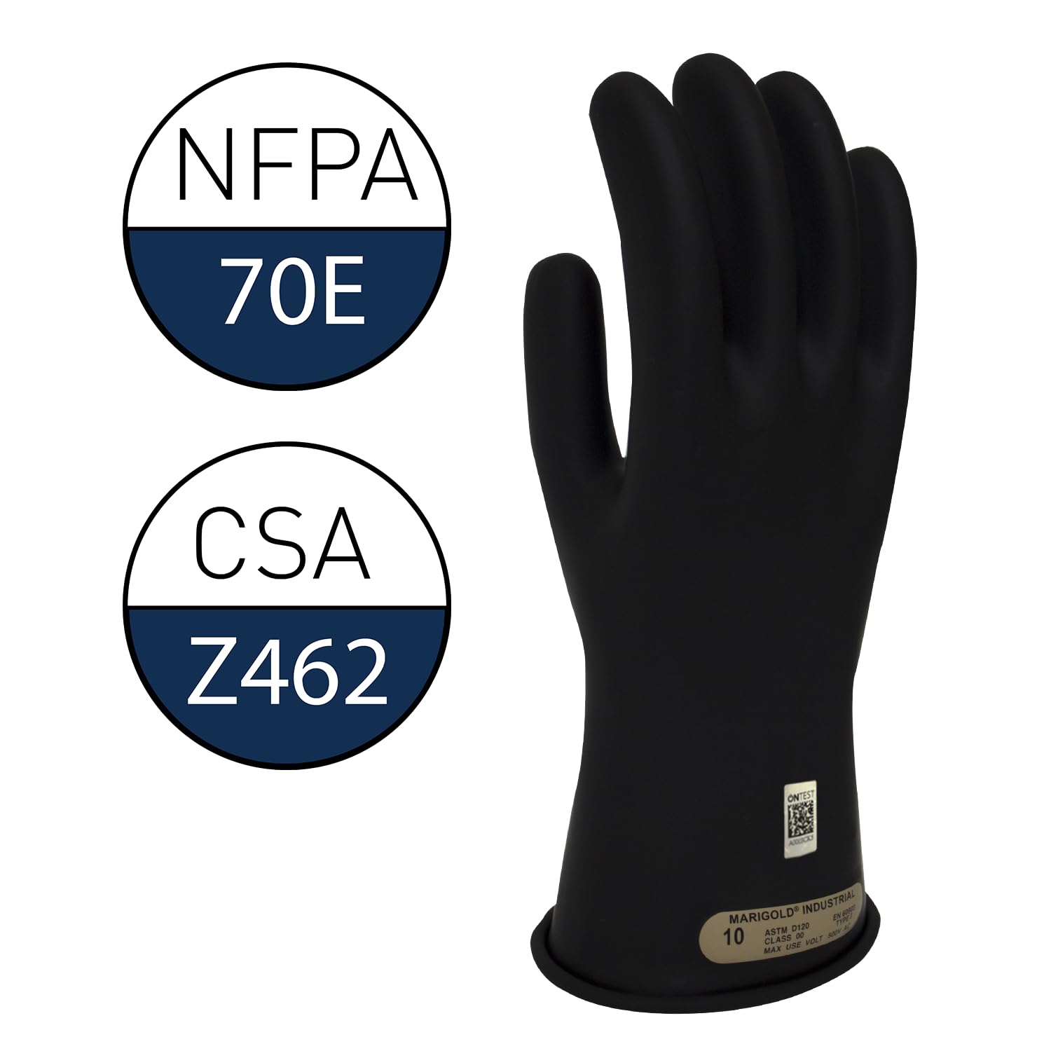 Class 00 Black Rubber Voltage Insulating Gloves - 500V AC/750V DC Maximum Use - GC00B12 - Ideal for Electrical Work, Lineman Safety & High Voltage Protection