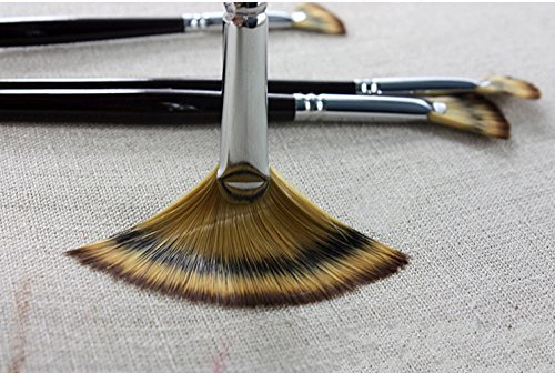 Professional Artist Fan Brush Set - 3 Wooden Handle Paint Brushes for Oil & Acrylic Painting - Perfect for Canvas Art, Watercolor & Fine Detailing