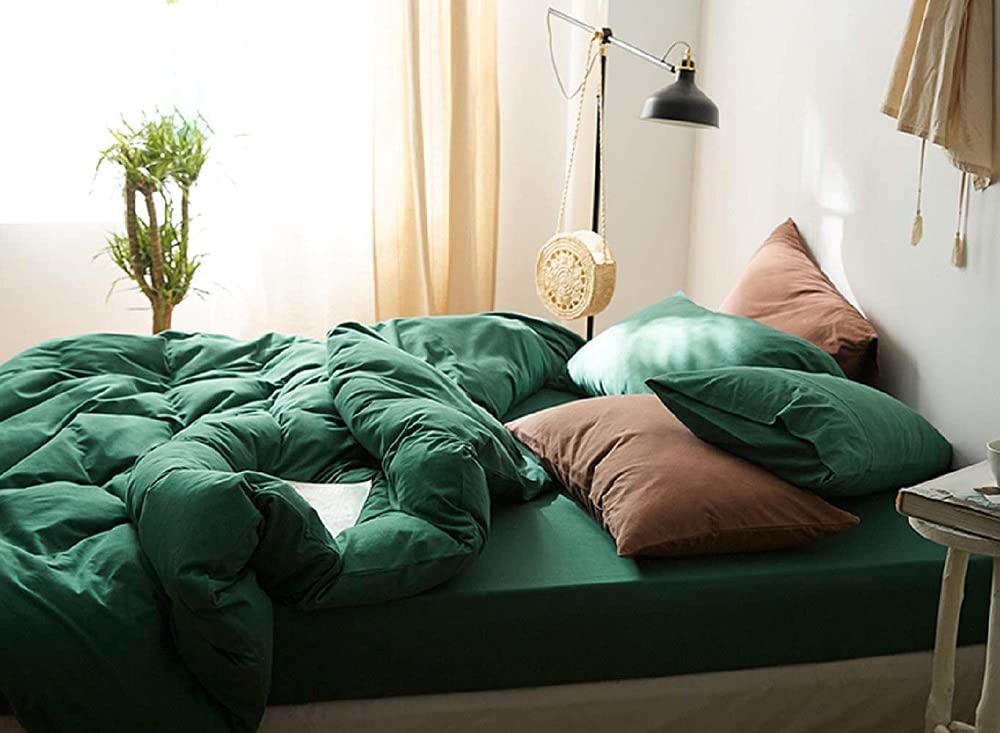 3 Piece Emerald Green Bedding Set - 100% Cotton King/Queen/Twin/Full Duvet Cover Set with Pillowcases | Soft Luxury Bed Sheets for Master Bedroom & Guest Room | Breathable Comforter Cover for All Seasons
